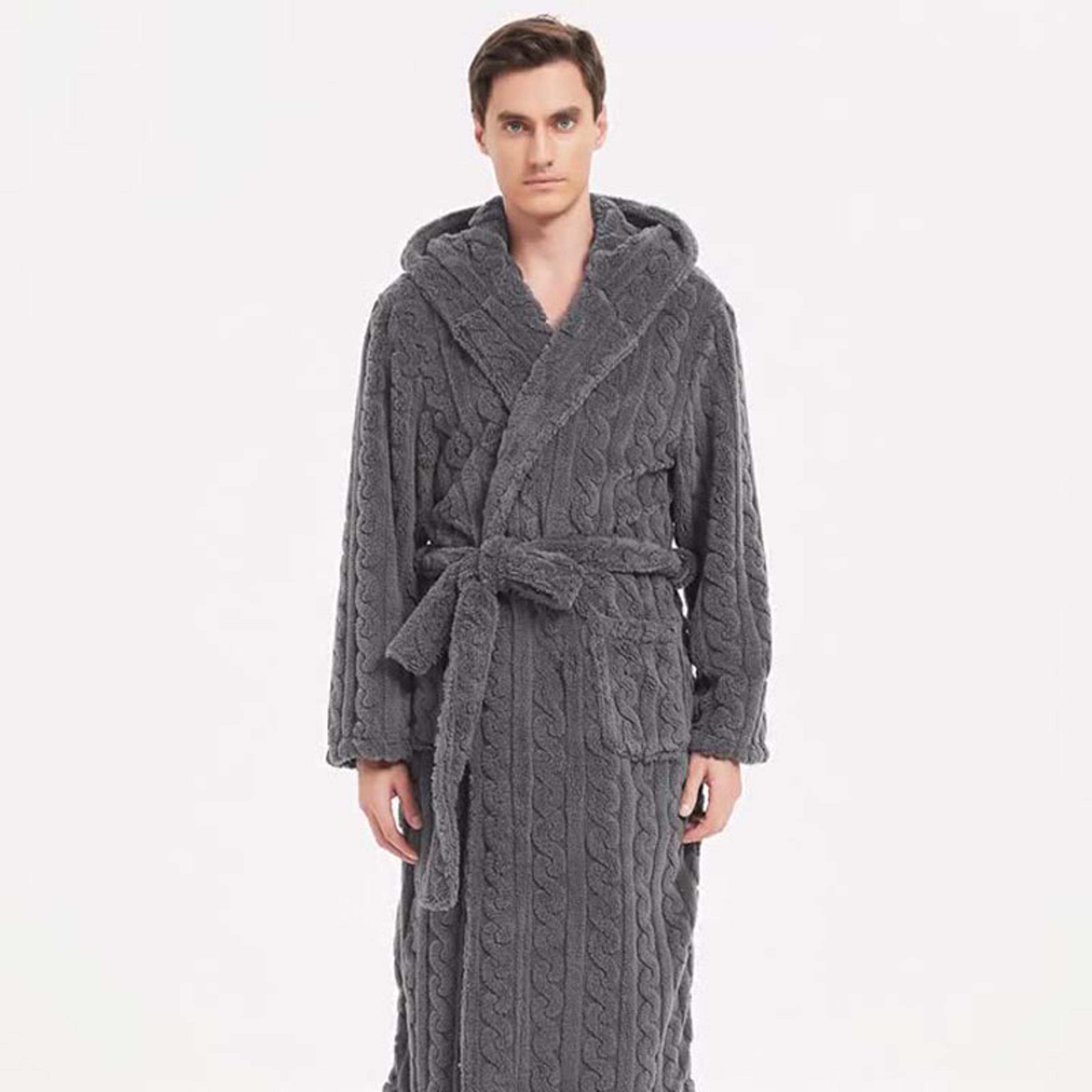 men's fall and winter warm robe, hooded thickened couple robe, shu cotton velvet jacquard pajamas homewear