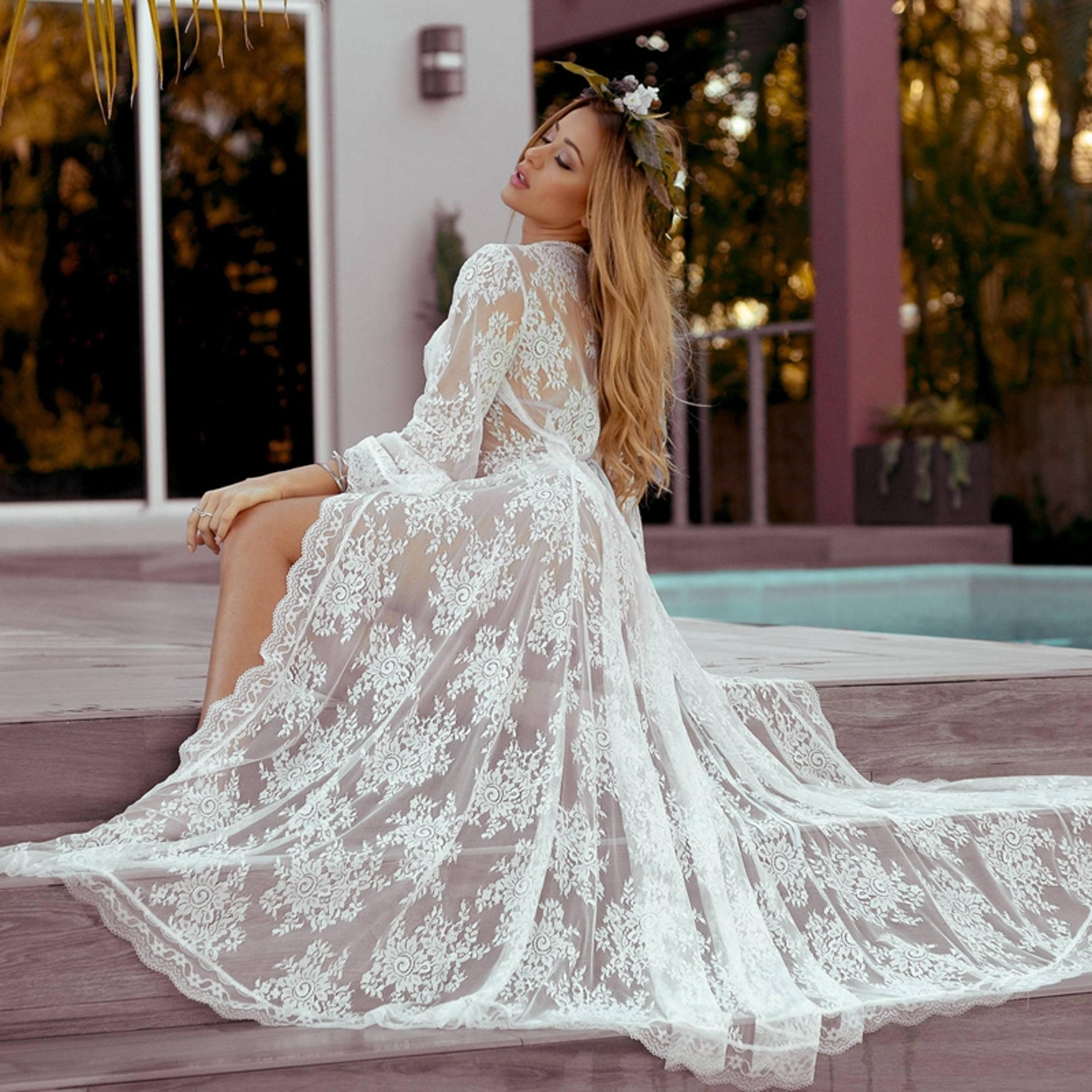 lace sheer dress women bathrobes long nightgowns kimono bridesmaid robes sleepwear