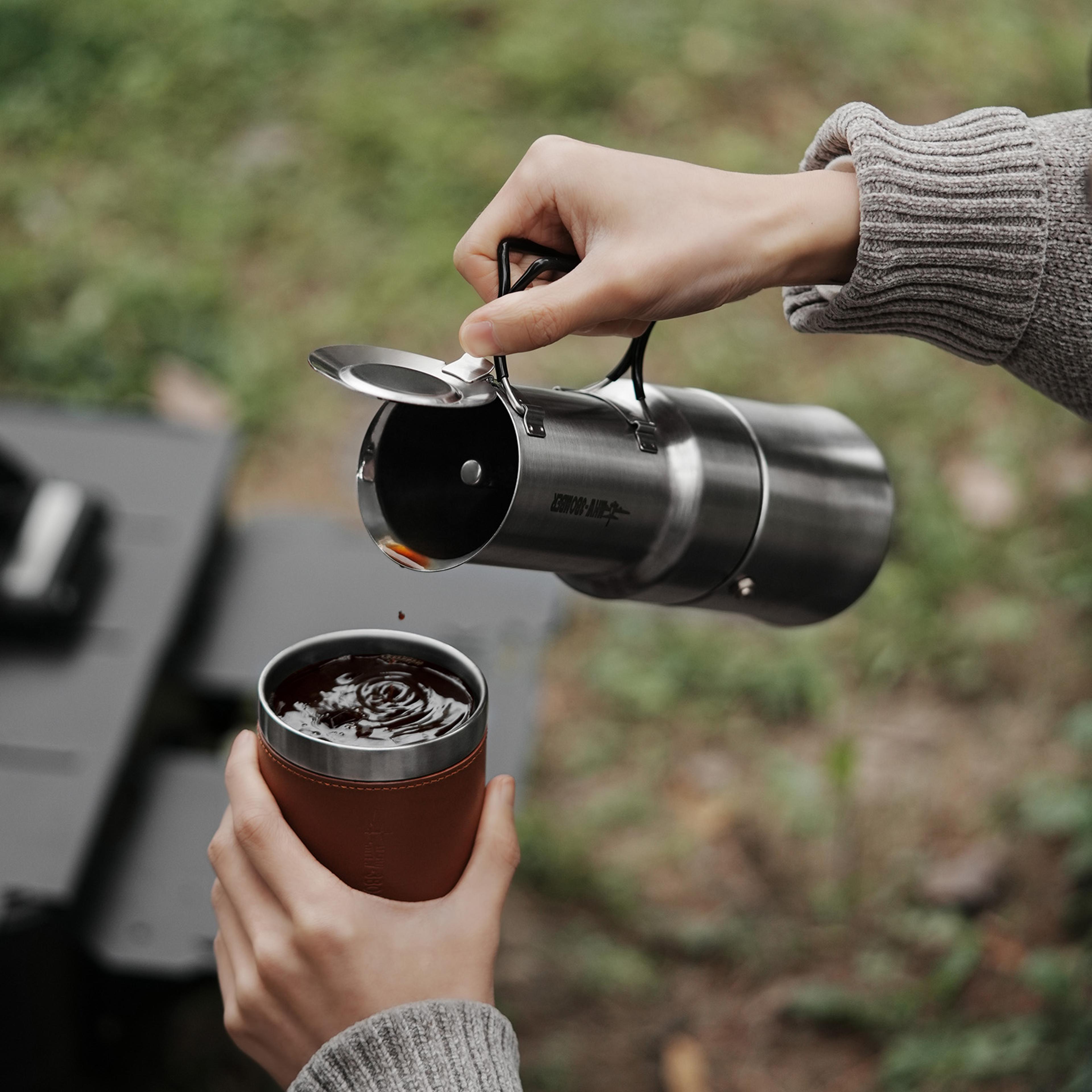 espresso pot with foldable handle, stainless steel coffee maker integrated pot-cup for camping