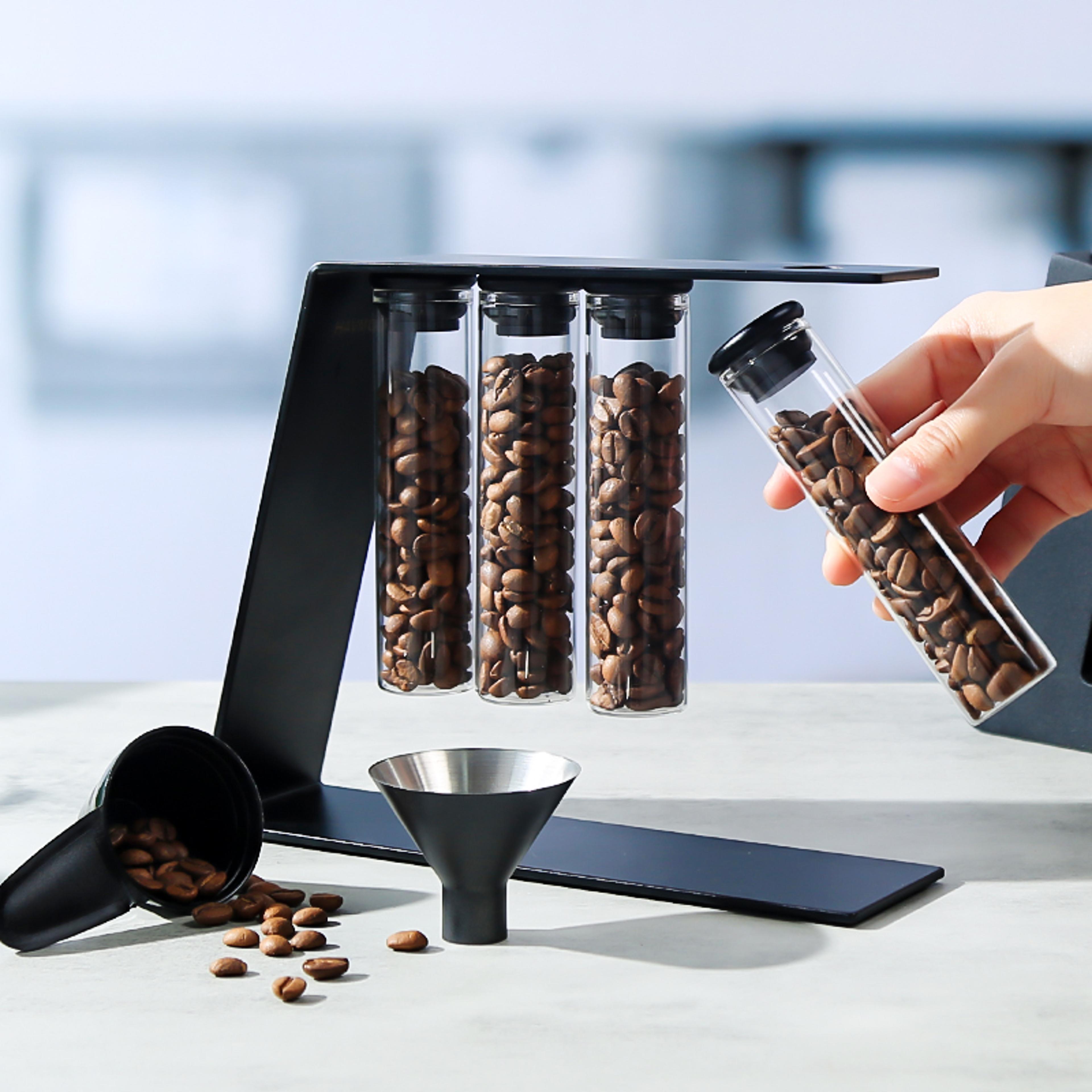 convenient magnetic coffee bean storage, glass tubes storage rack, espresso accessories display container
