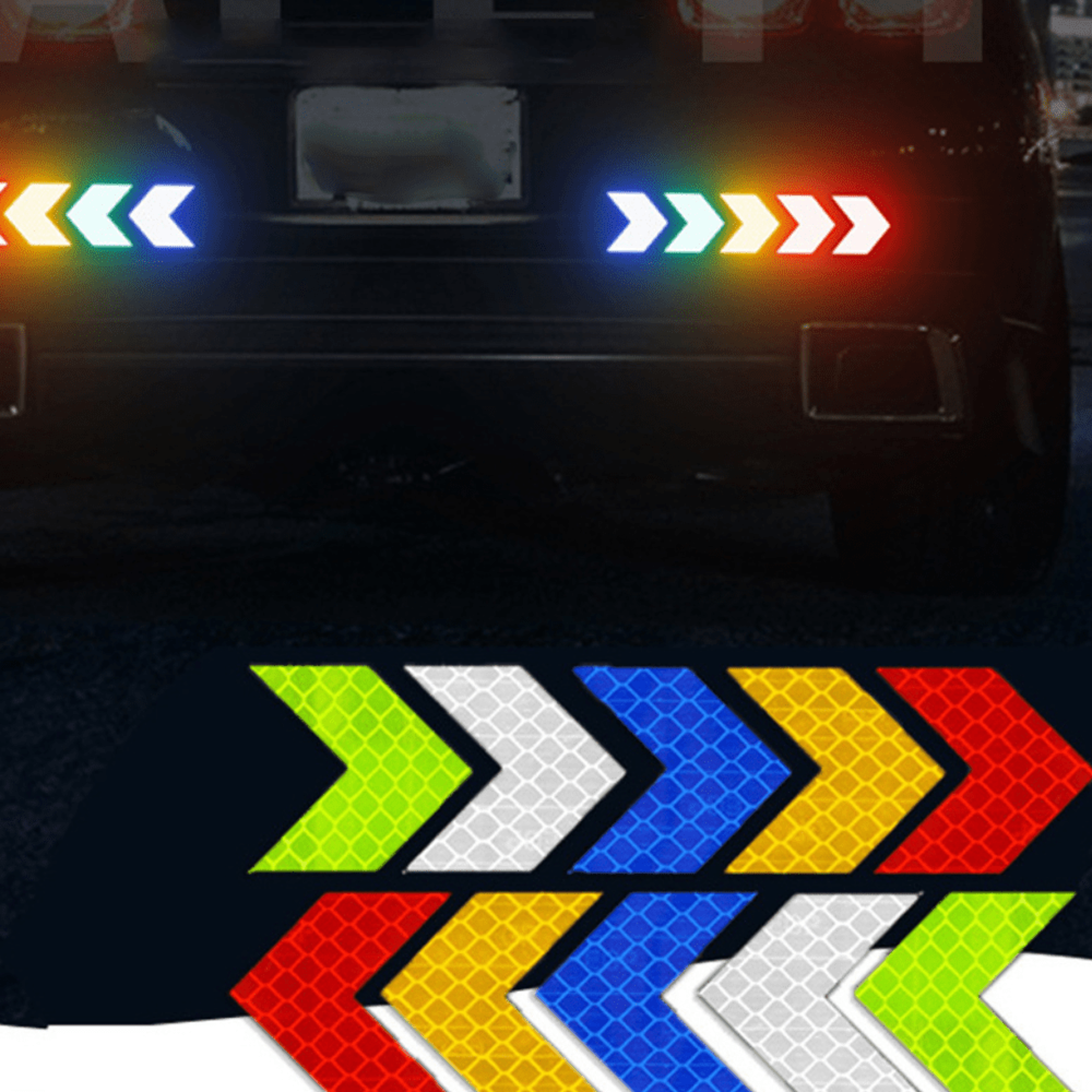 reflective arrow safety sticker for car bumper, motorcycle trunk reflector hazard tape
