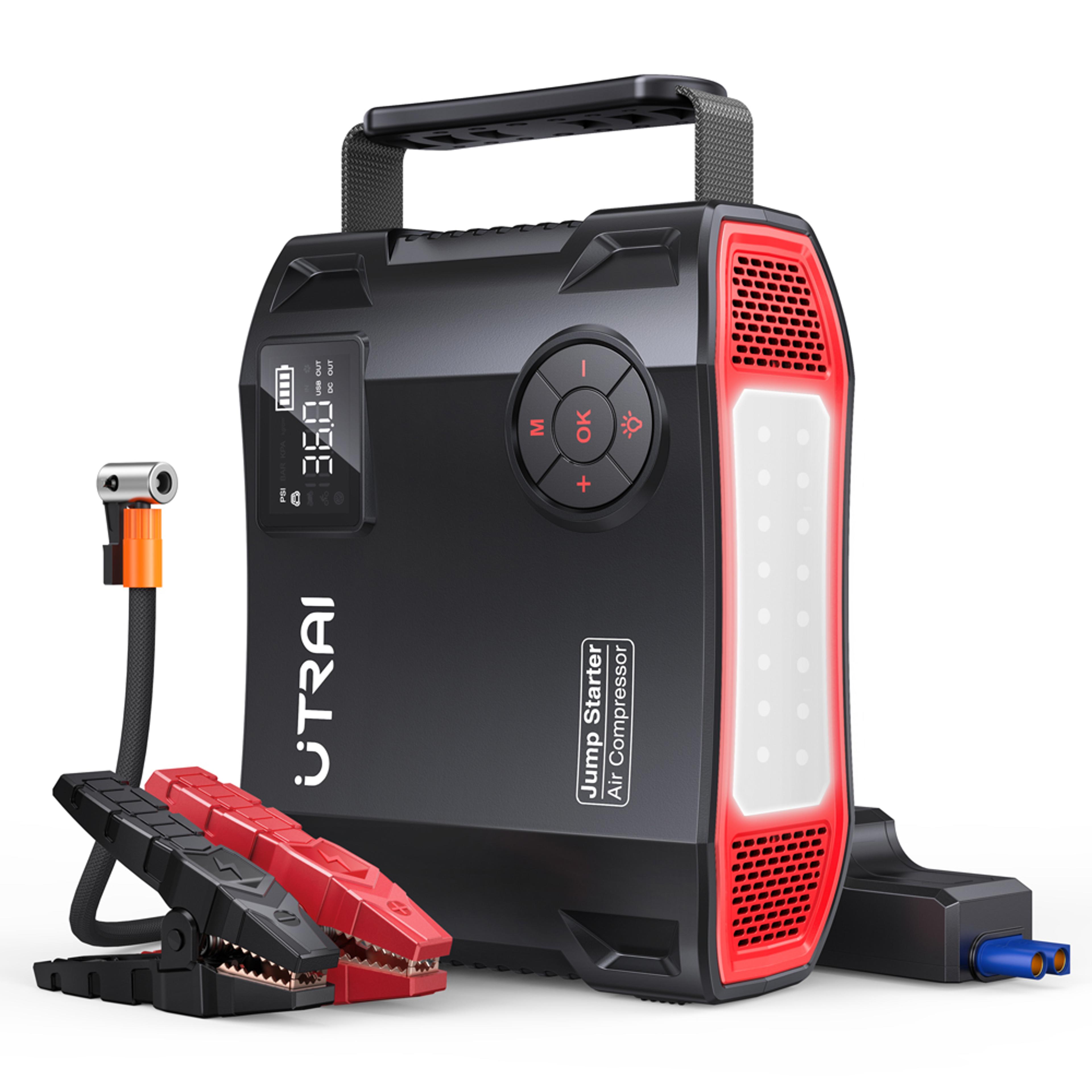 portable charger car booster, jump starter power bank, air compressor tire pump device