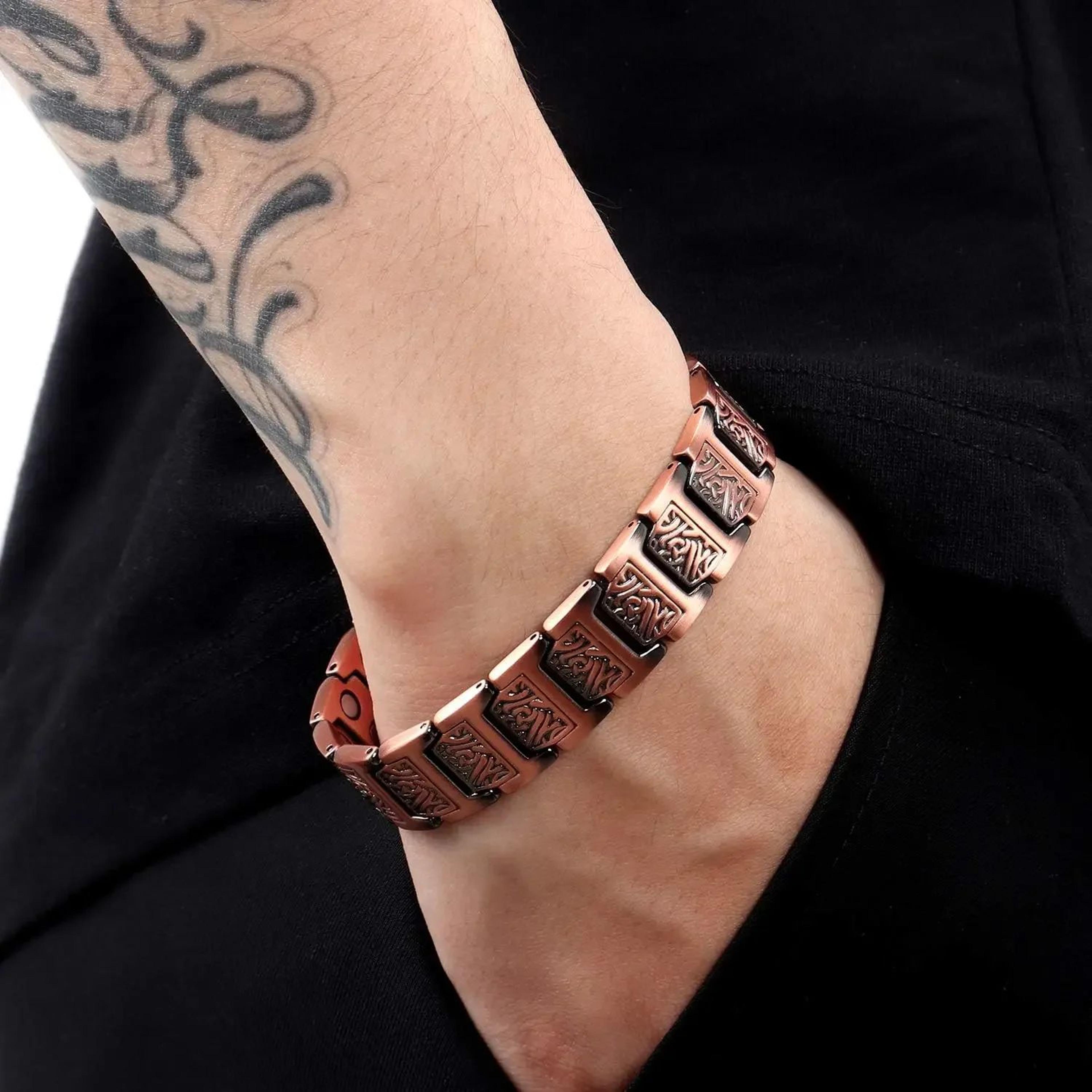pure copper magnetic therapy bracelet for men, adjustable fit with health benefits