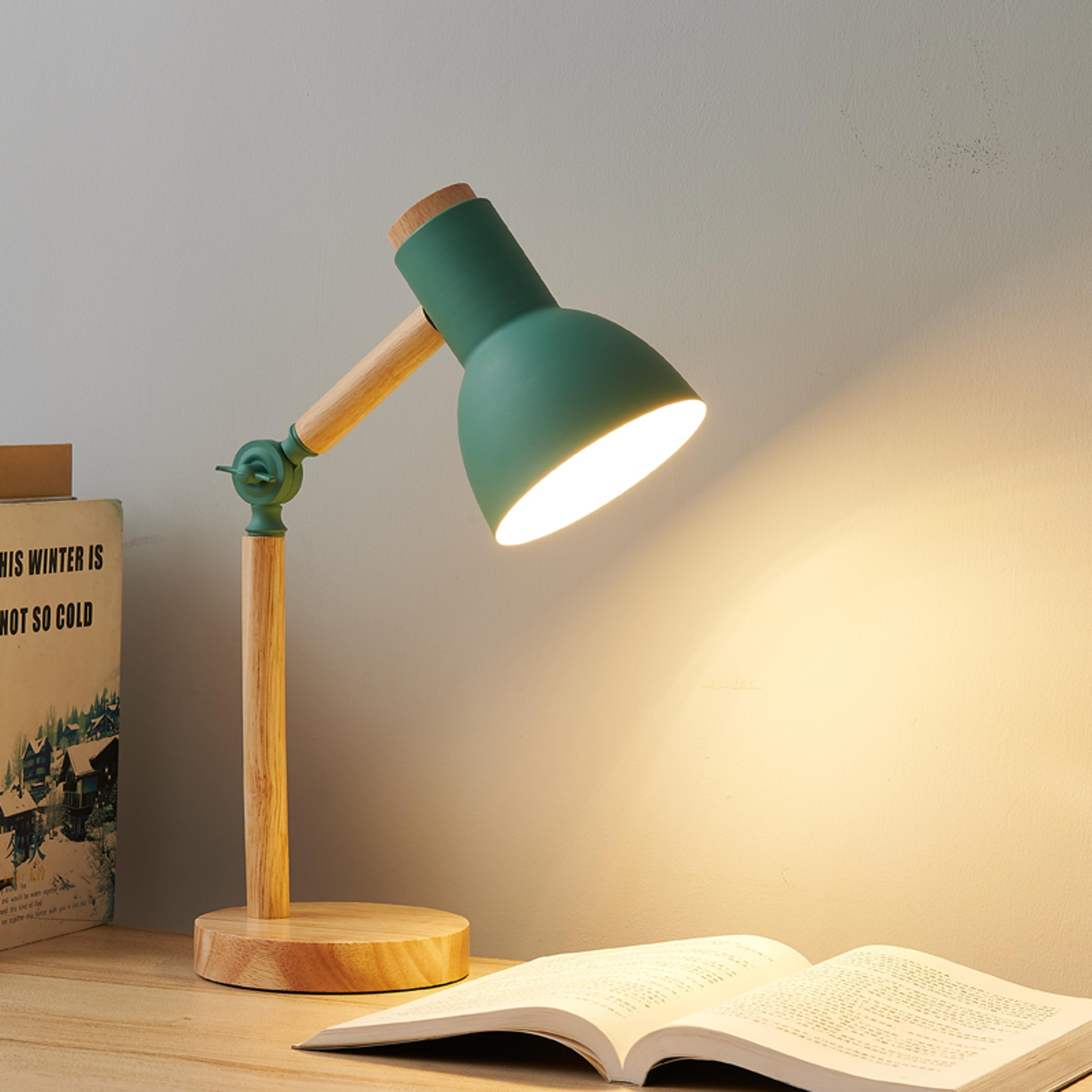 wooden art led desk light, creative nordic table lamp, simple turn head eye protection bedside lamp