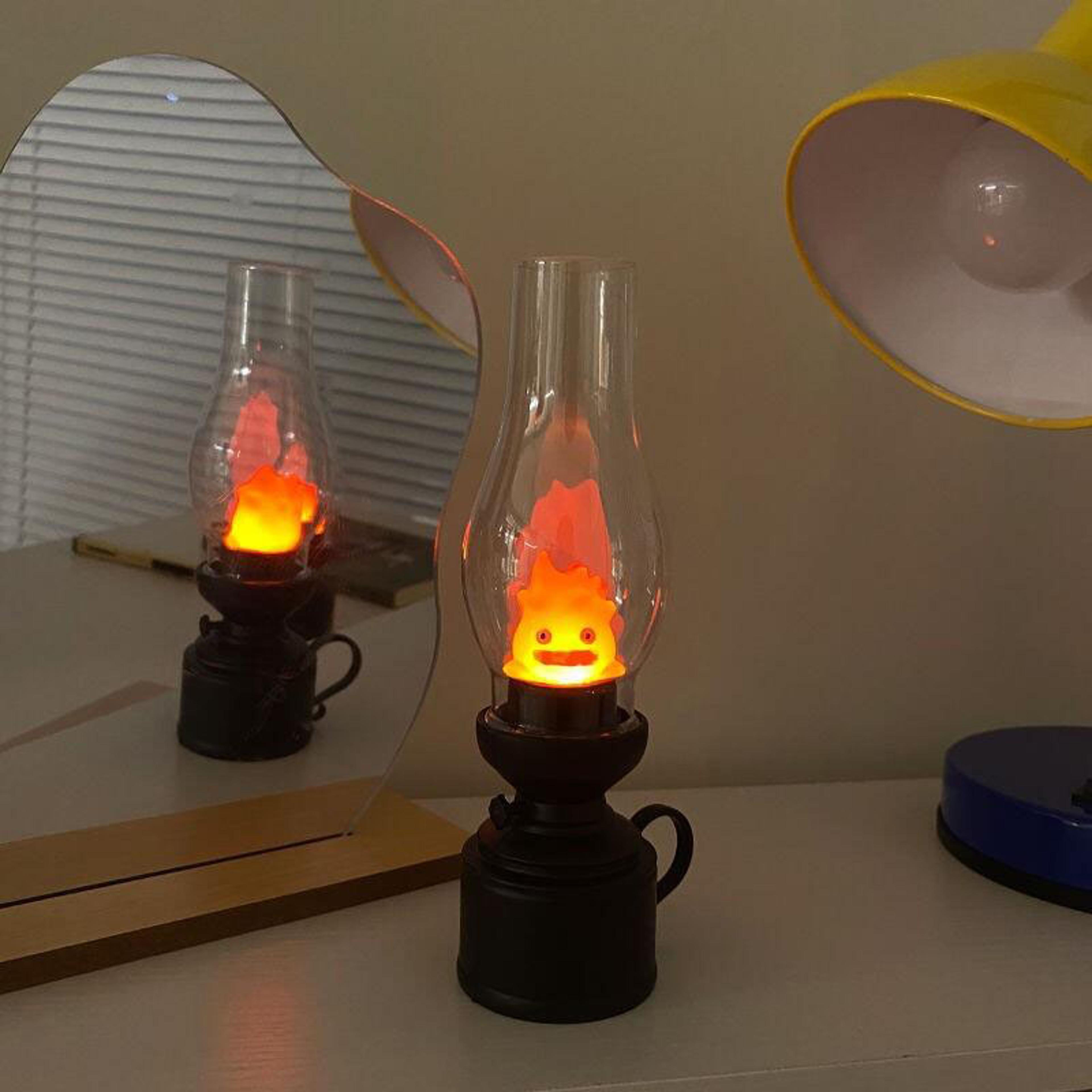 cartoon anime kerosene lamp, halloween retro decorative candle light, calcifer flameless night light, bedroom bedside