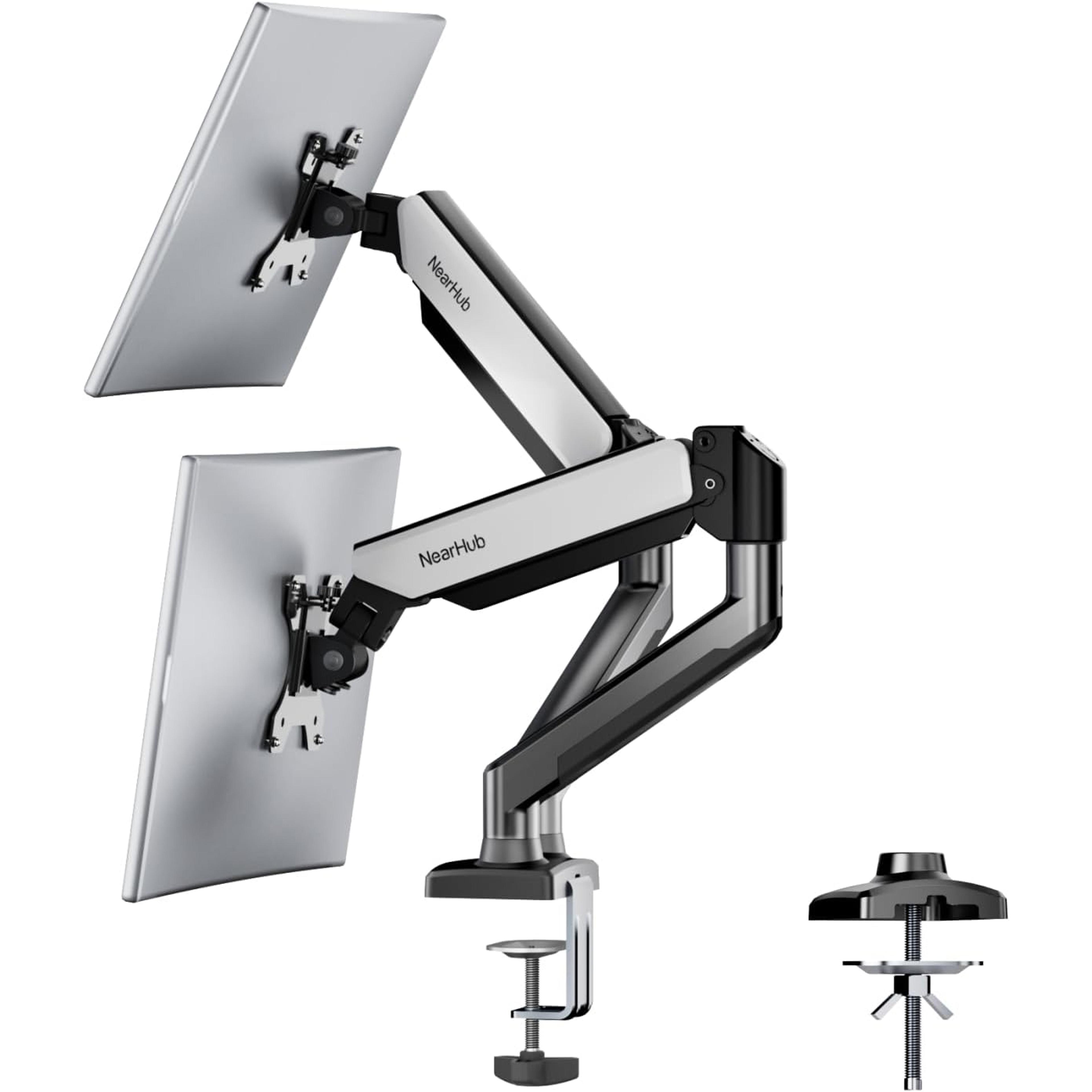 effortless installation dual monitor mount, c-clamp & grommet mount, monitor stand desk for computer