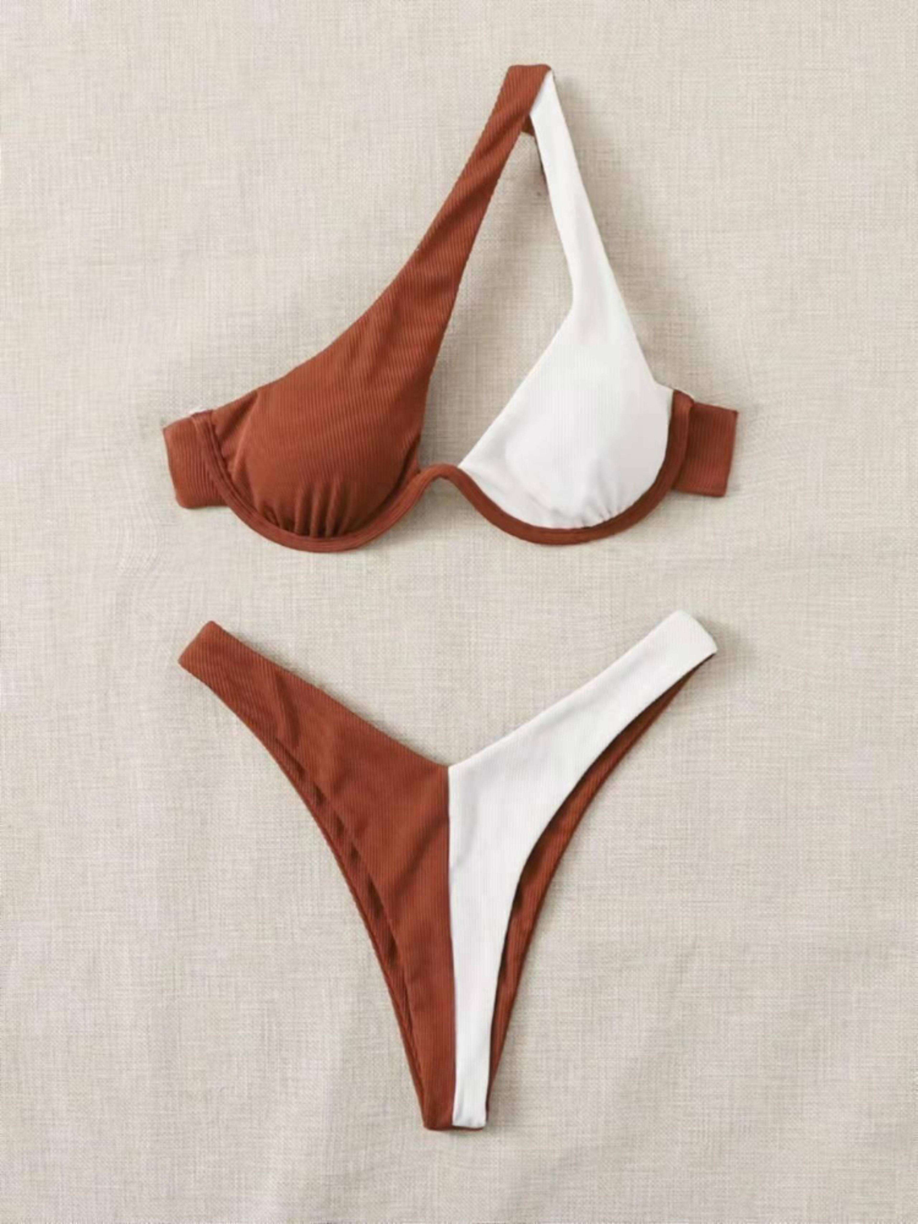 one shoulder swimsuits cut out women's swimwear high cut push up beach bikini set