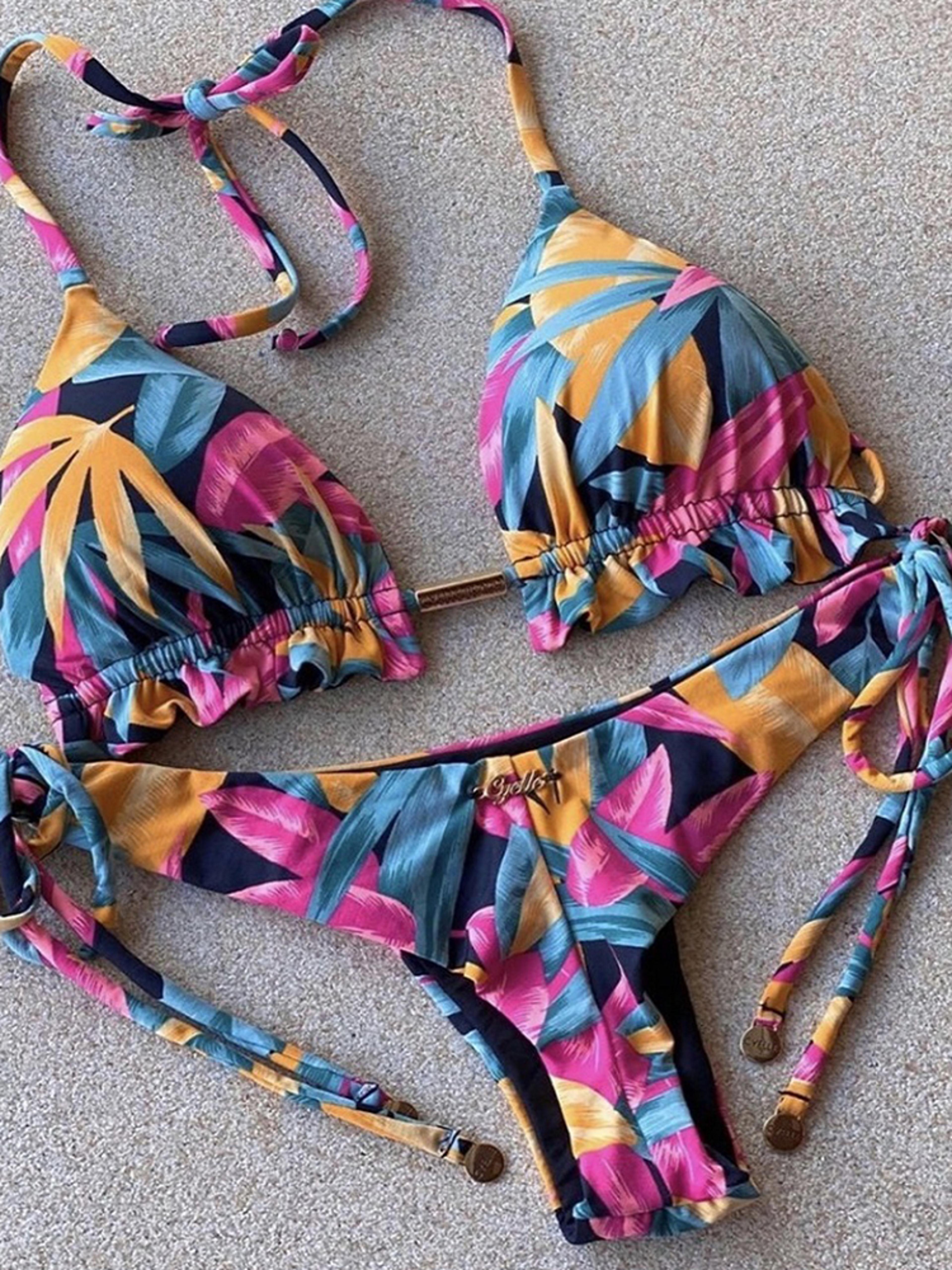 brazilian biquinis new swimsuit women feather print bandage swimwear