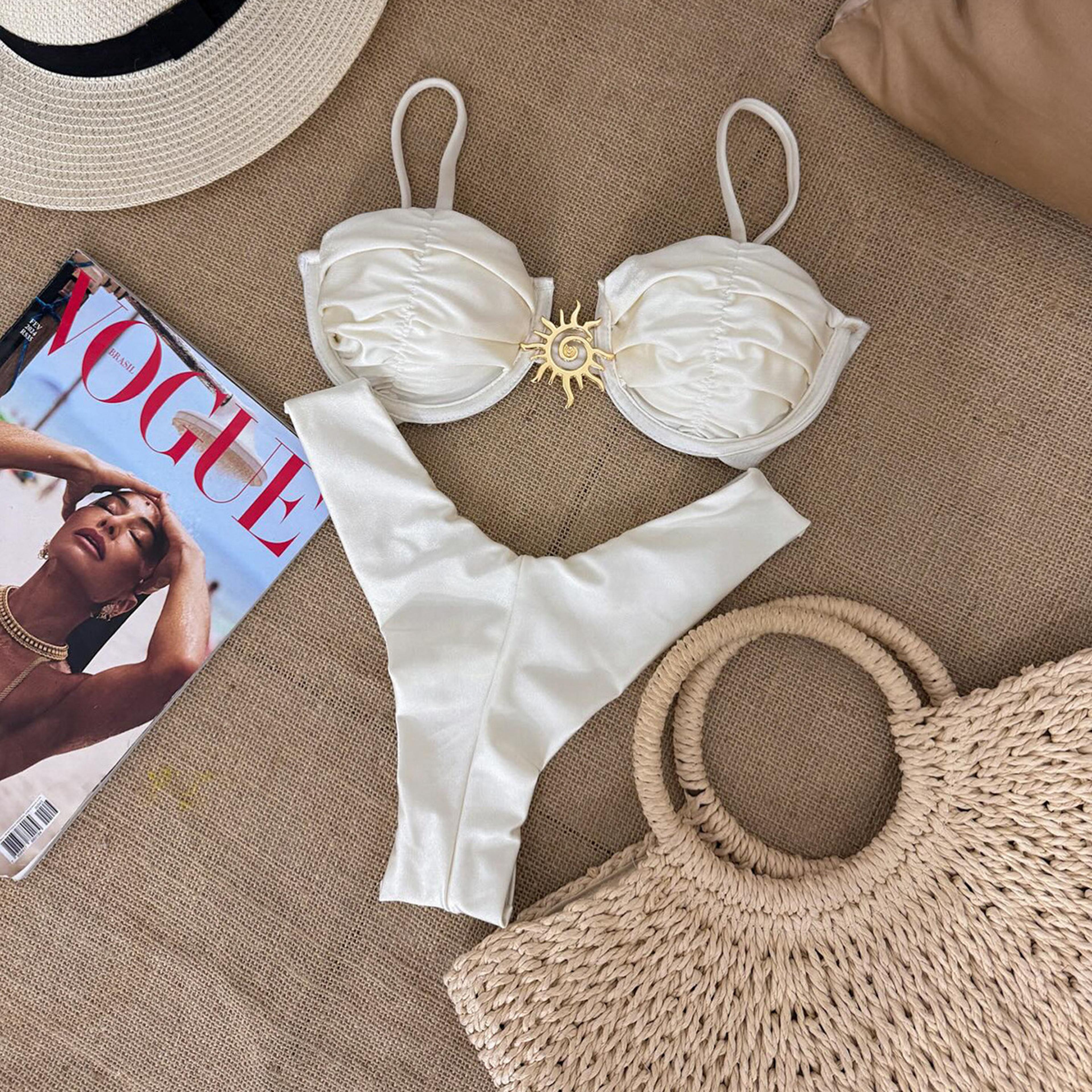 summer white brazilian bathing suit, swimwear high cut biquini thong swimsuit beachwear