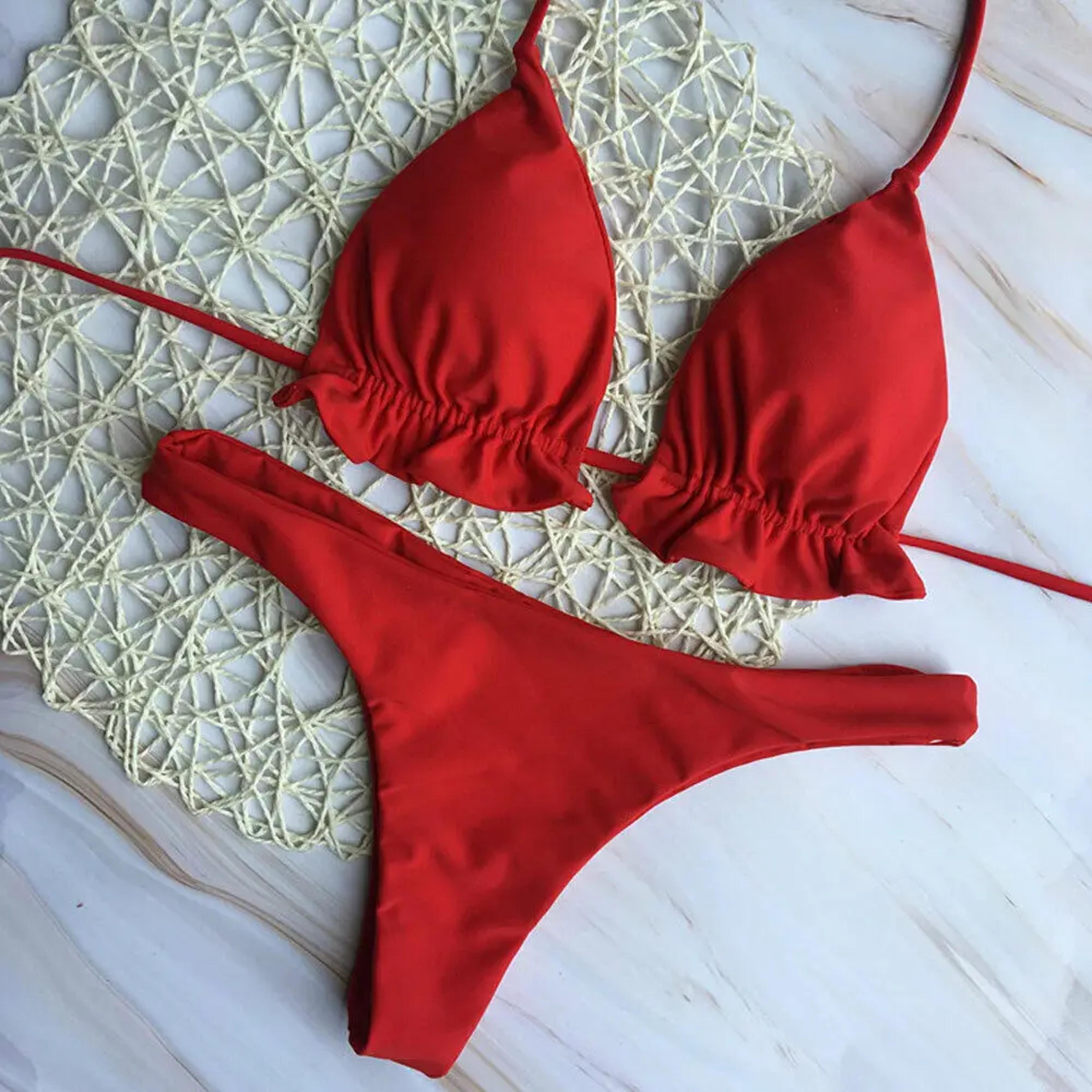 push-up swimwear lace up bandage top thong bottom set beachwear swimsuit
