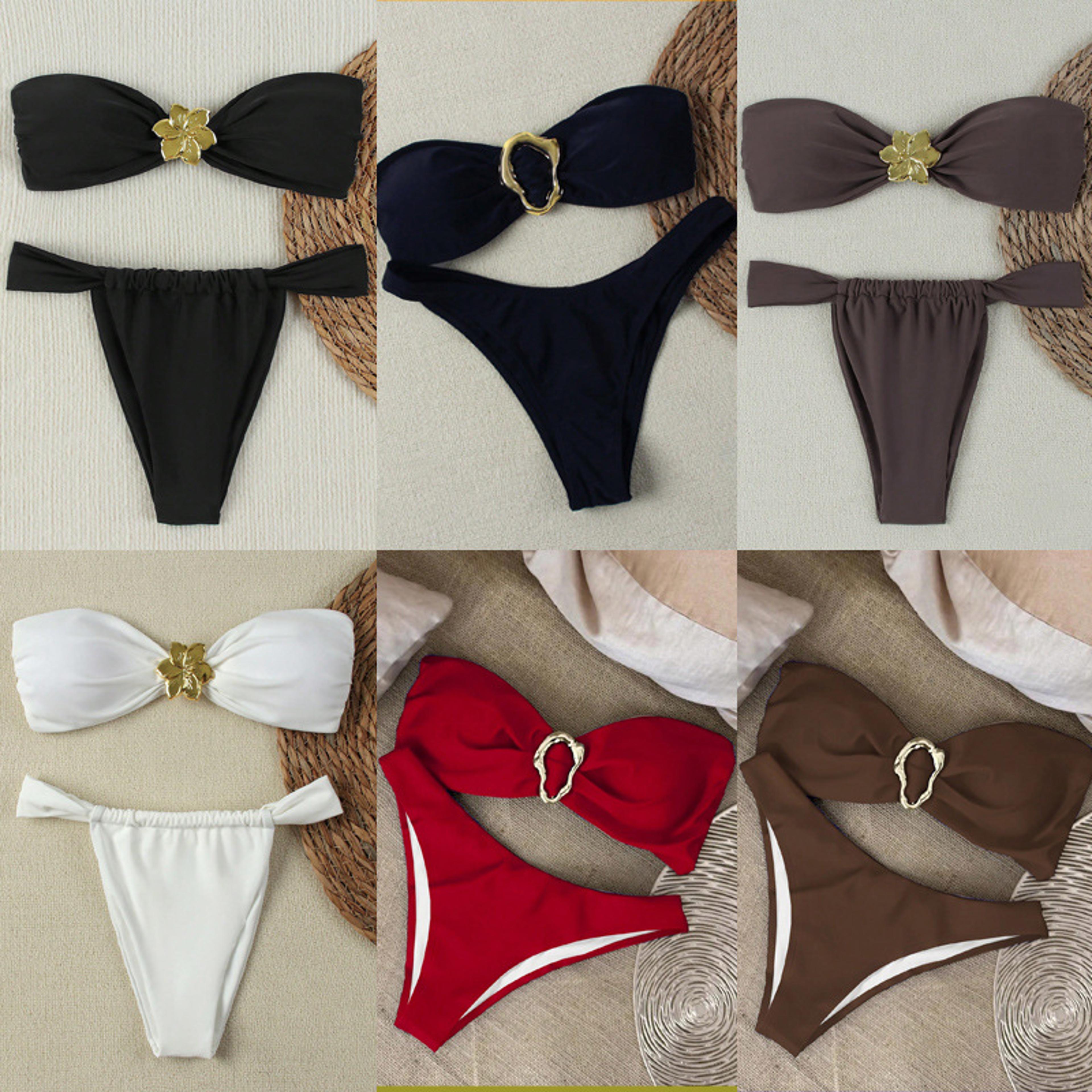 brazilian thong swimwear for women, bandeau push-up bikini set