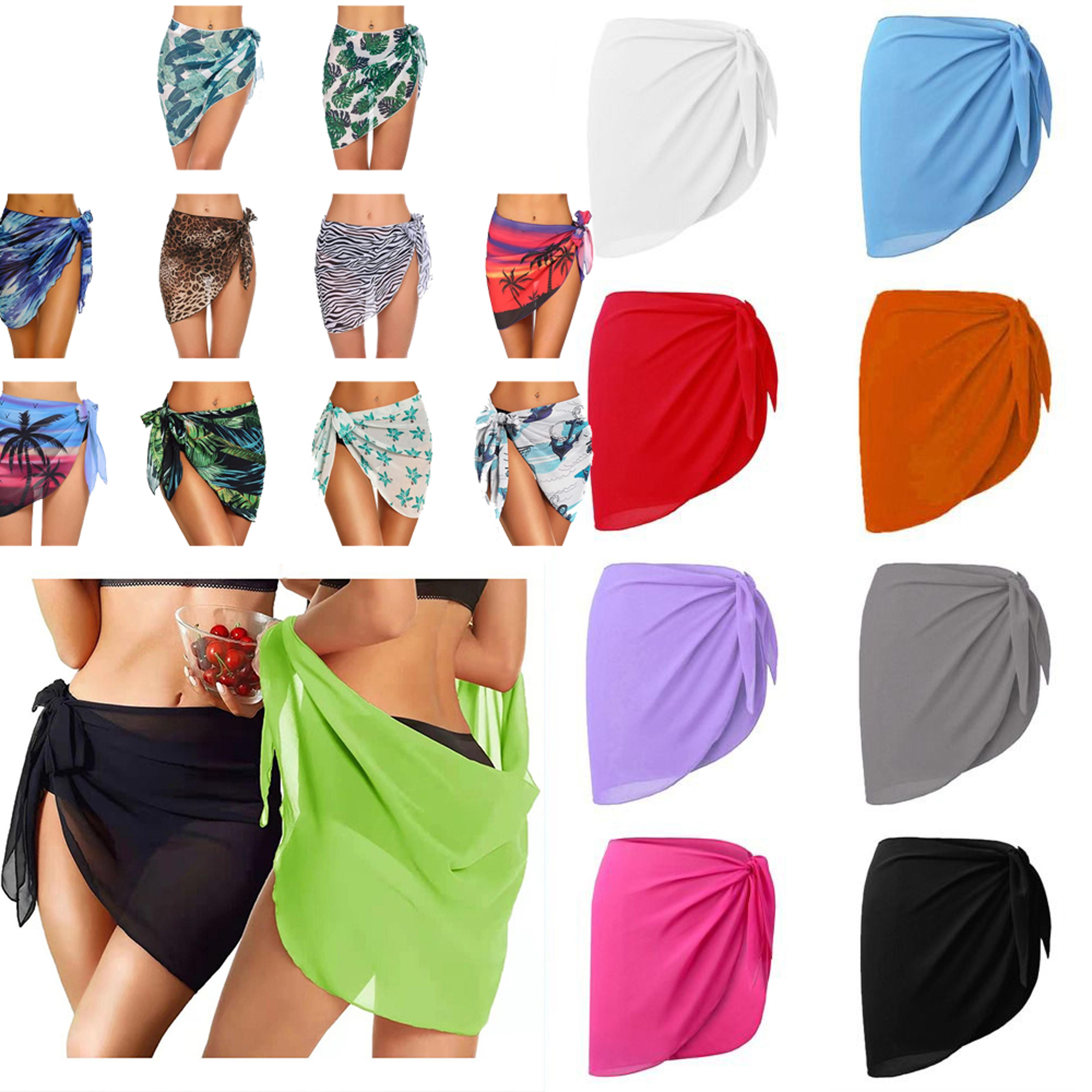beach bikini wrap sheer short, short solid sarong swimsuit coverups, chiffon skirt scarf swimwear