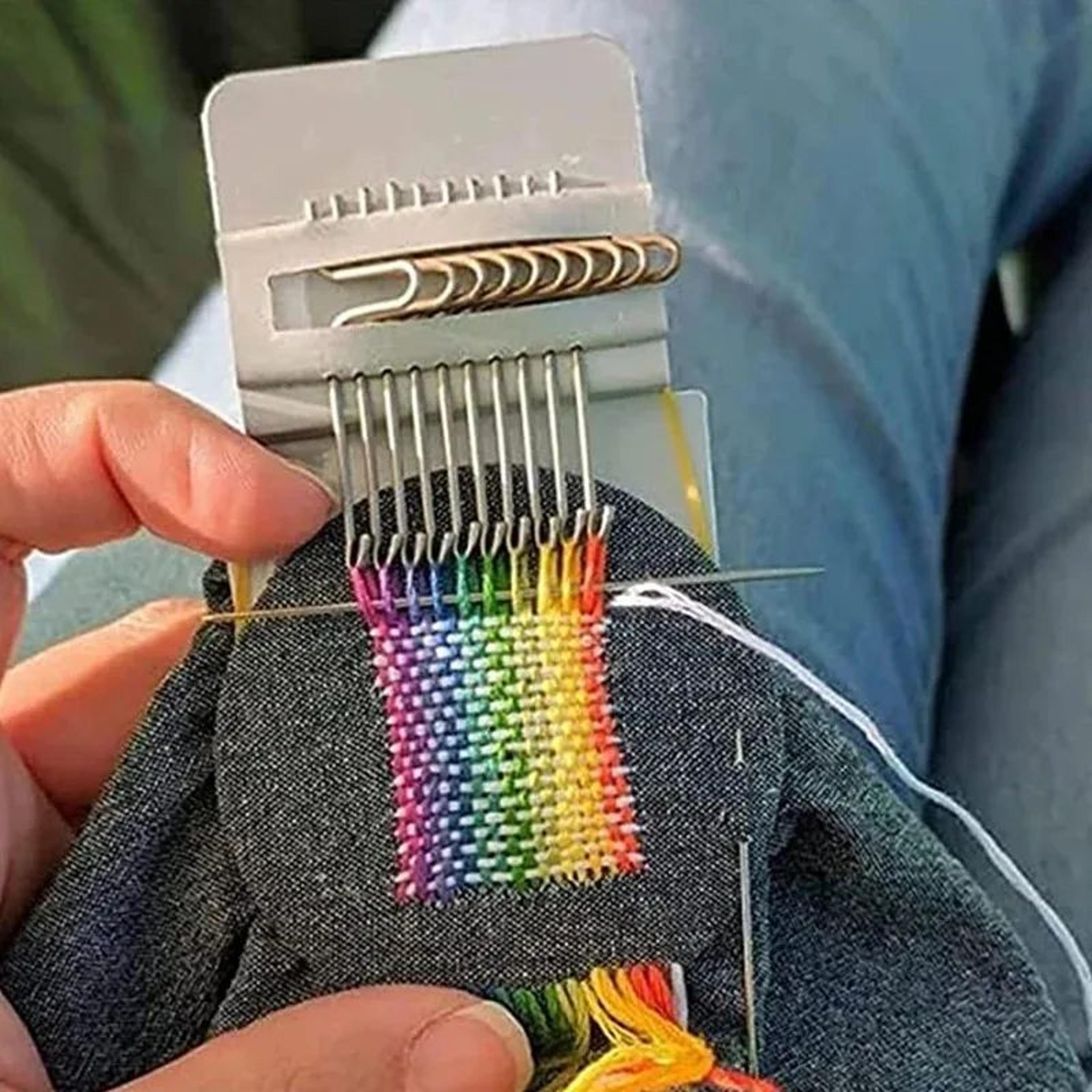small darning loom tool for mending holes in socks, sweaters, and clothing