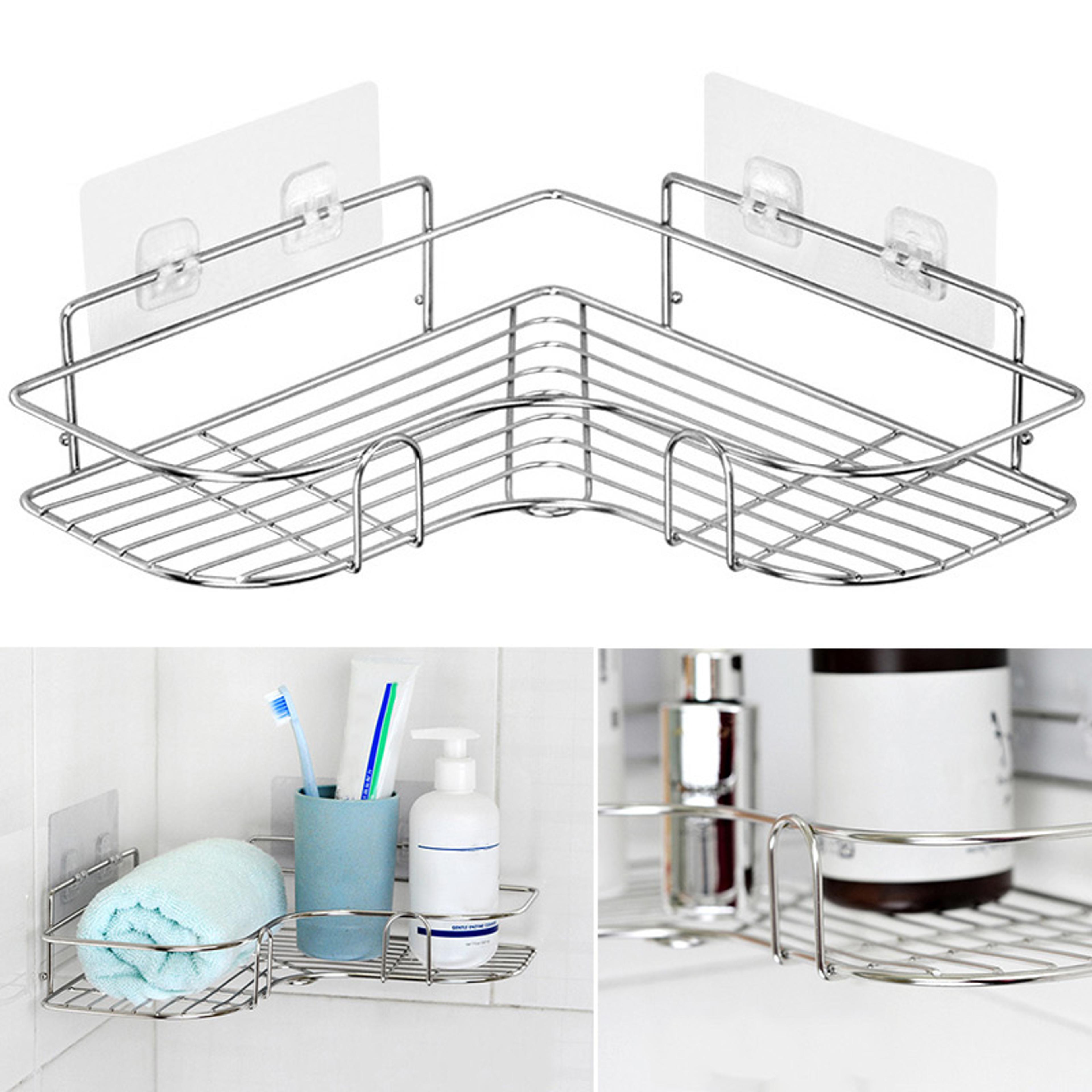shower storage rack holder shelf, wall mounted adhesive organizer for kitchen and bathroom