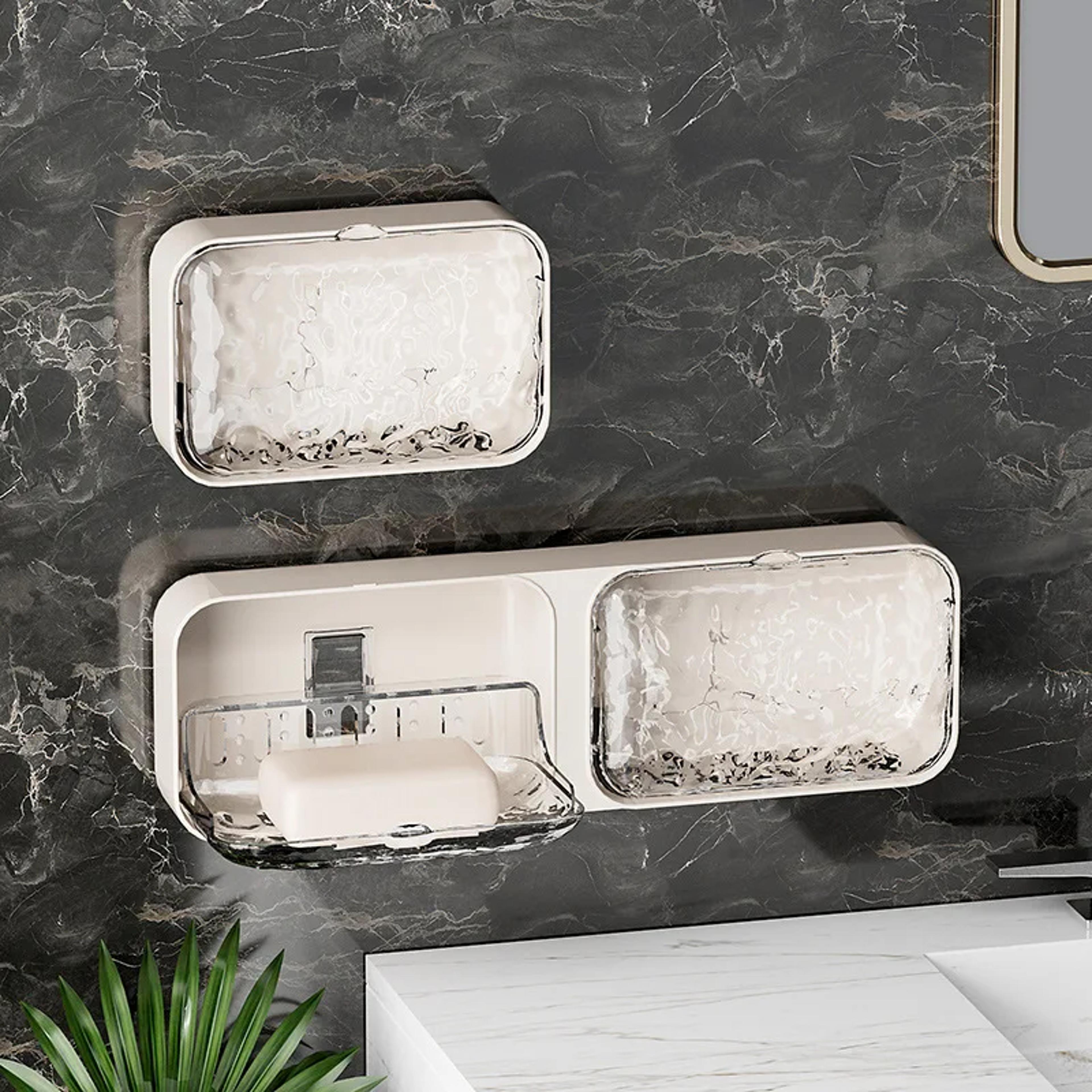 wall mounted soap holder organizer, free-punching bathroom soap sponge holder, double drainage dish