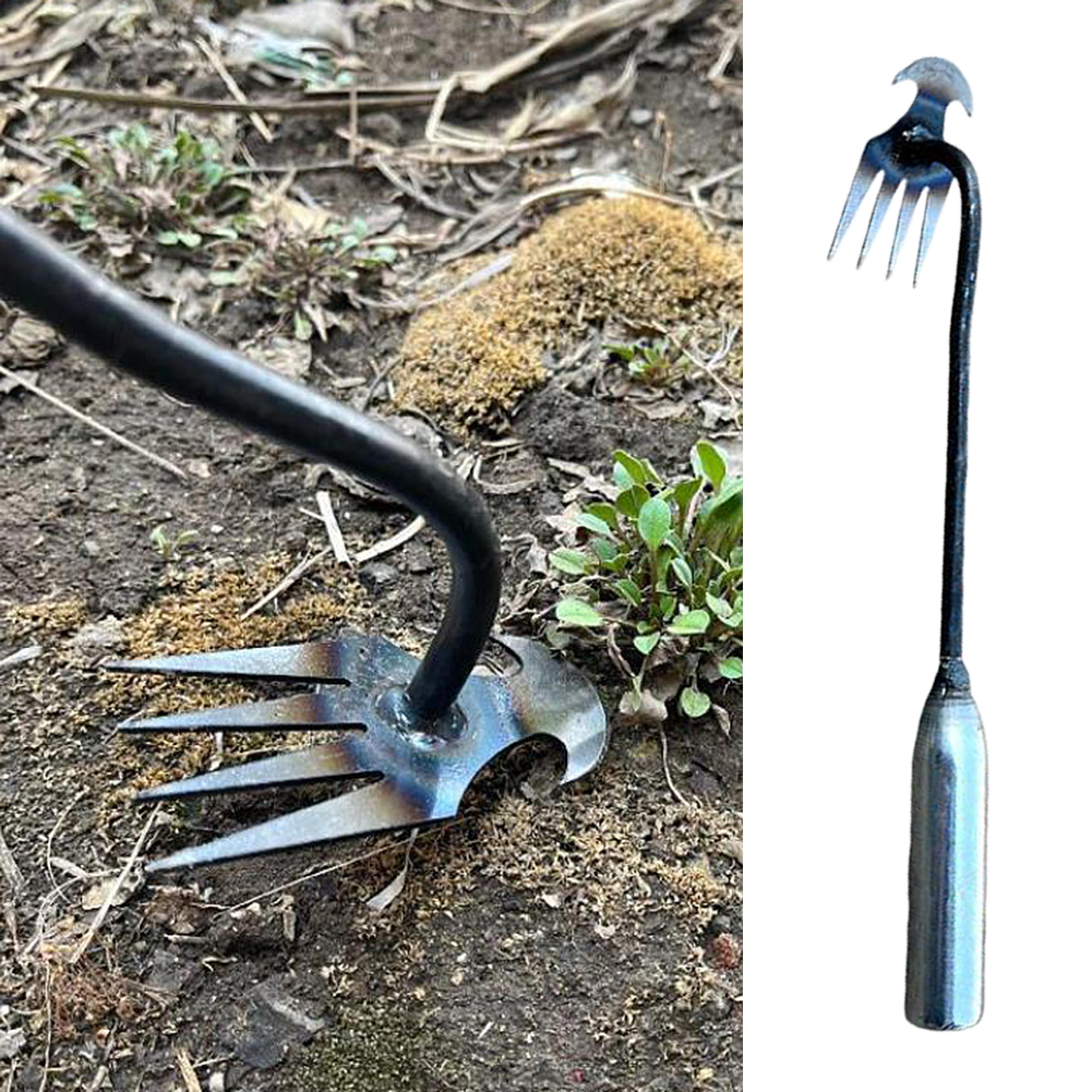 sturdy v-shaped fork gardening tools, grass rooting loose soil rake, ergonomic handle weed extractor