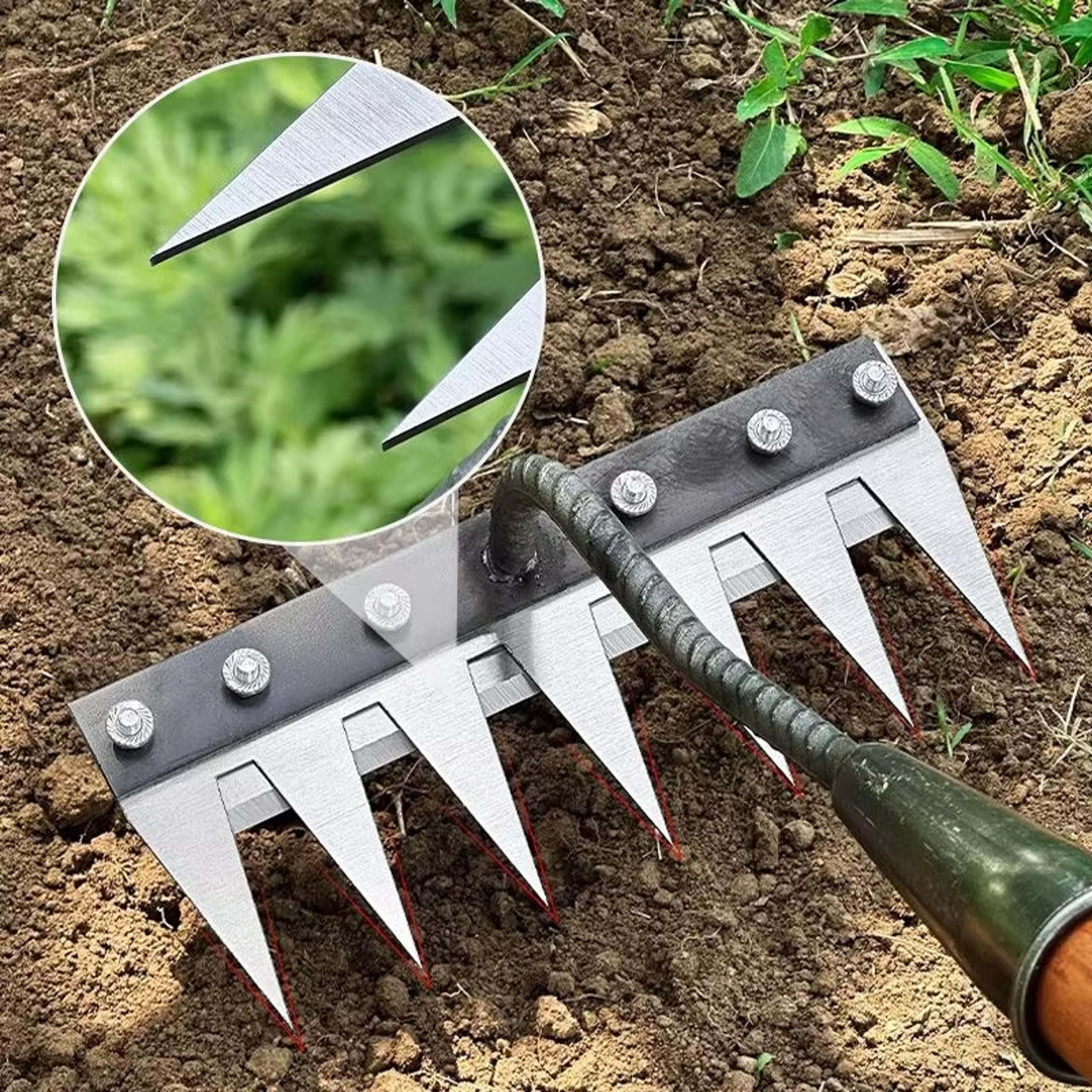 soil nail rake tool, weeding rake, grasping, raking, farm tool artifact