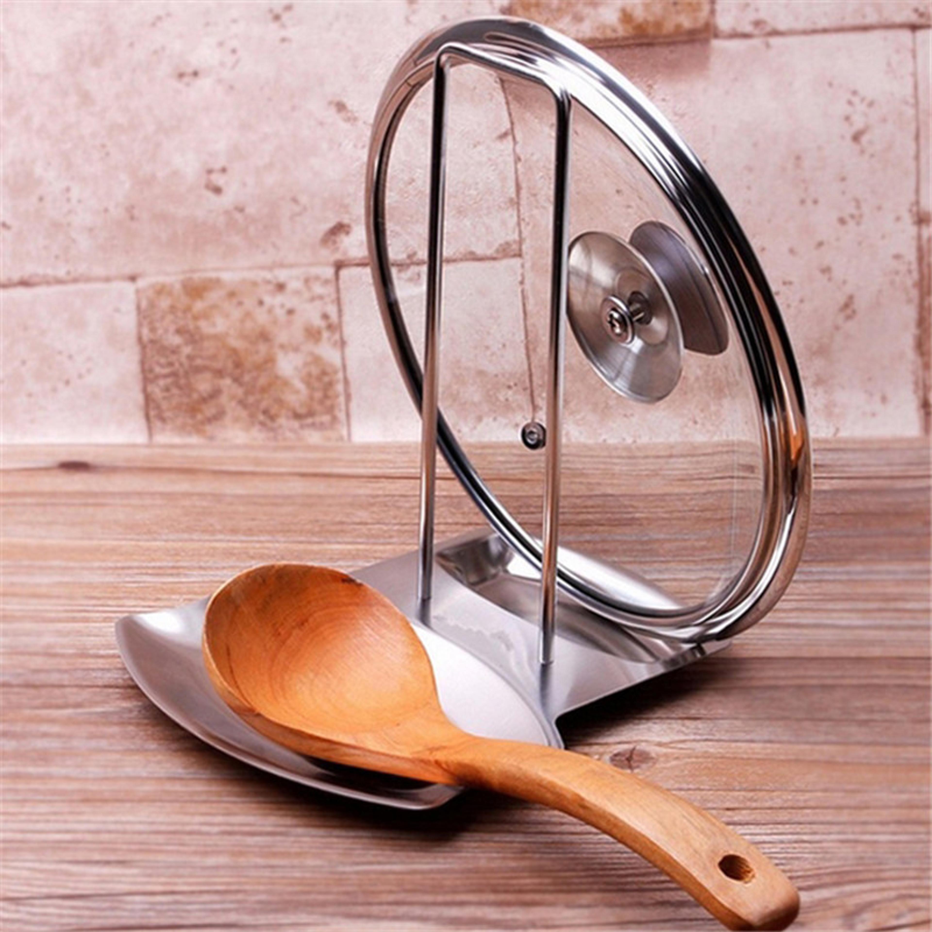 silver color soup spoon holder, stainless steel pan pot cover stand, drain rack, kitchen organizer