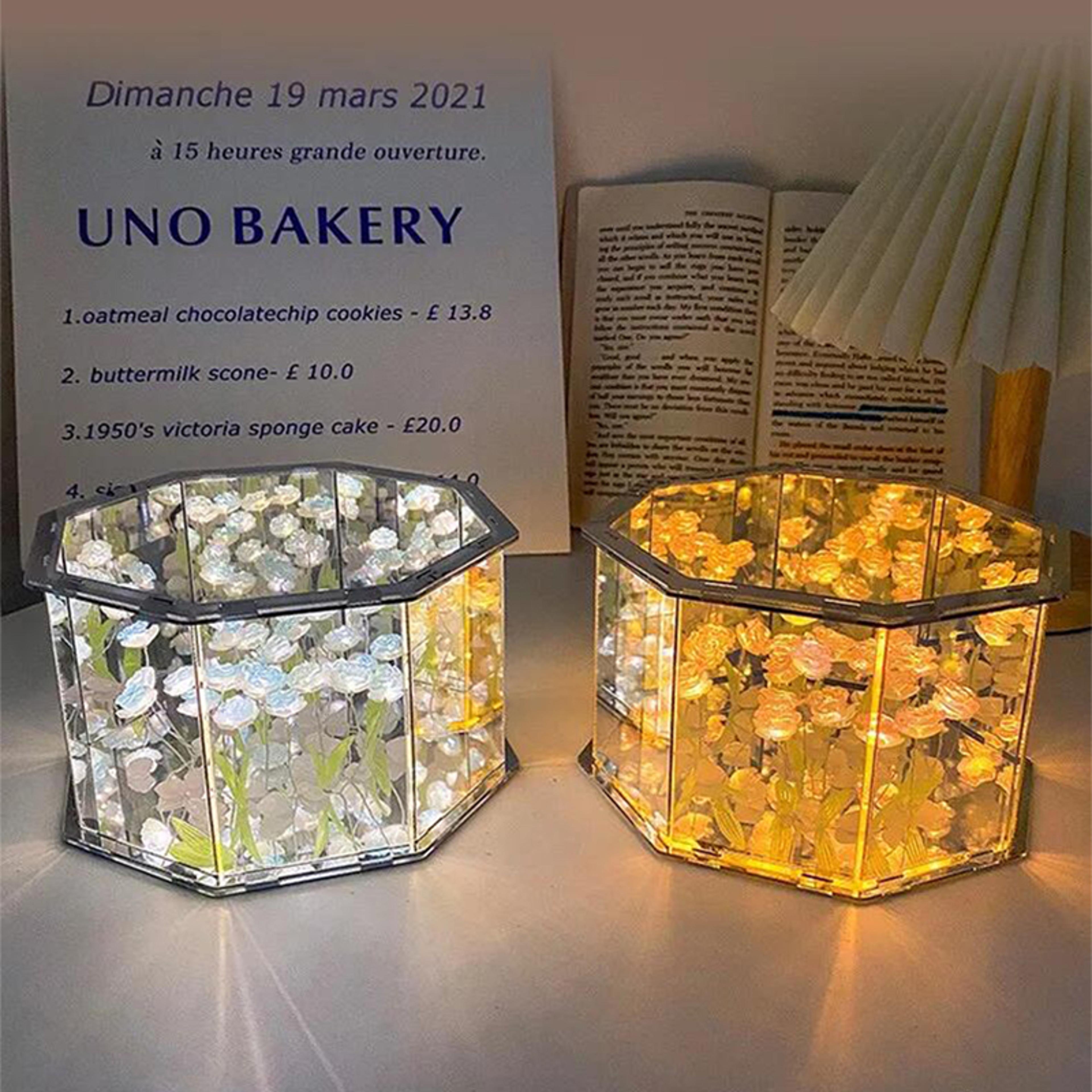 diy tulip mirror cube lamp, three-dimensional nightlight, handmade craft birthday gift, led tulip night light material