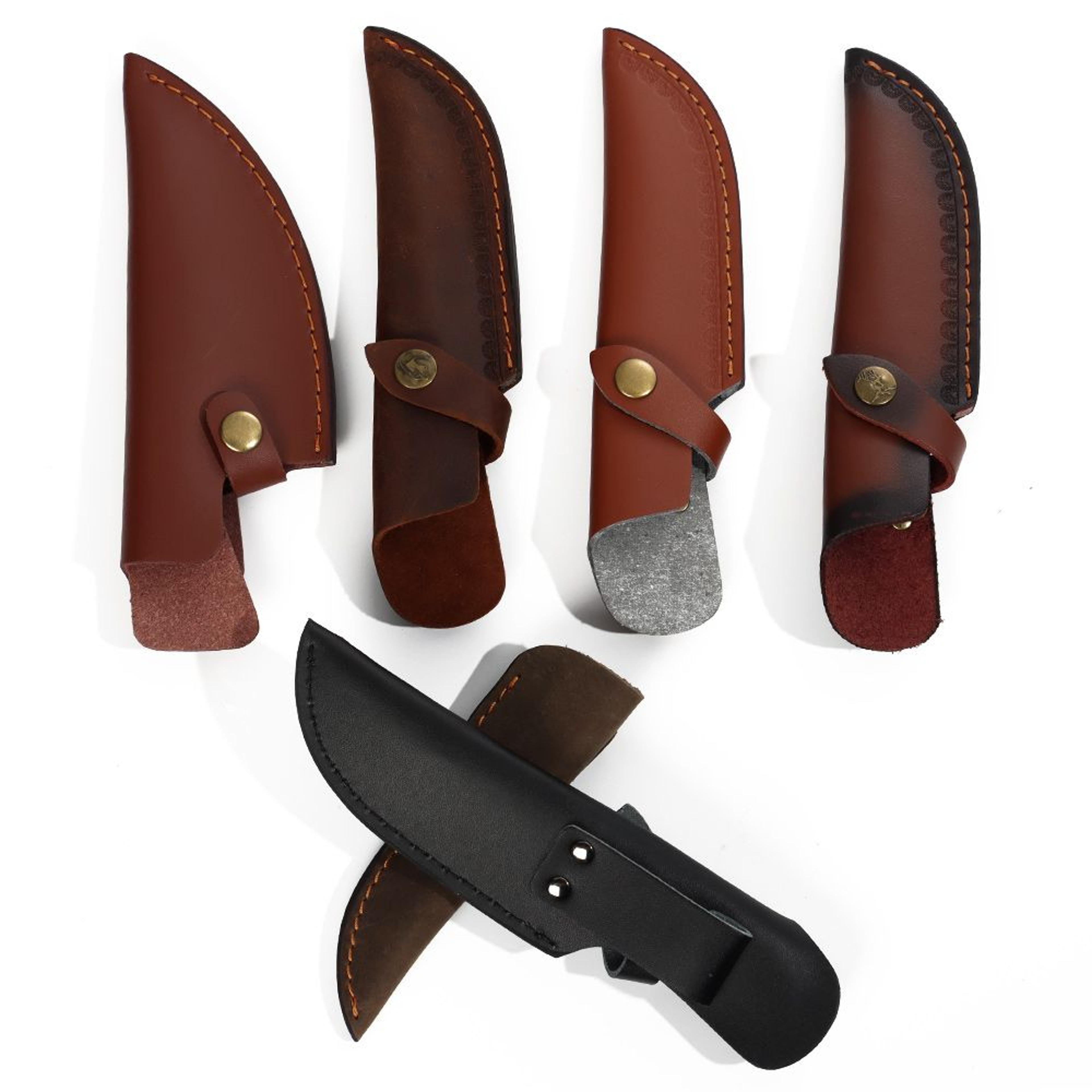 leather knife sheath with waist belt buckle, pocket multi-function tool knife protective cover, flashlight case for outd