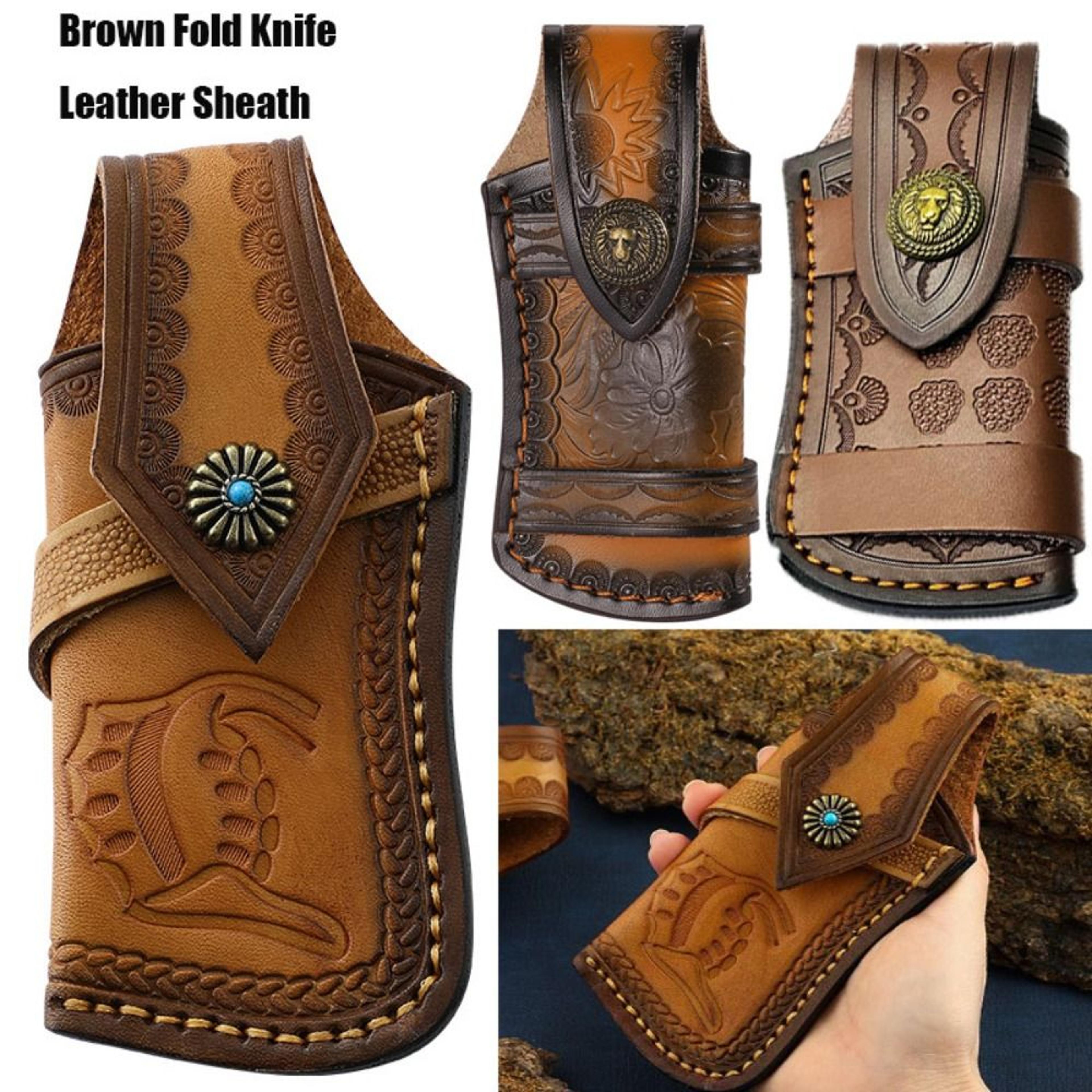 brown belt loop case holder, new leather sheath pocket flashlight belt, fold knife scabbard, hunt camp tool