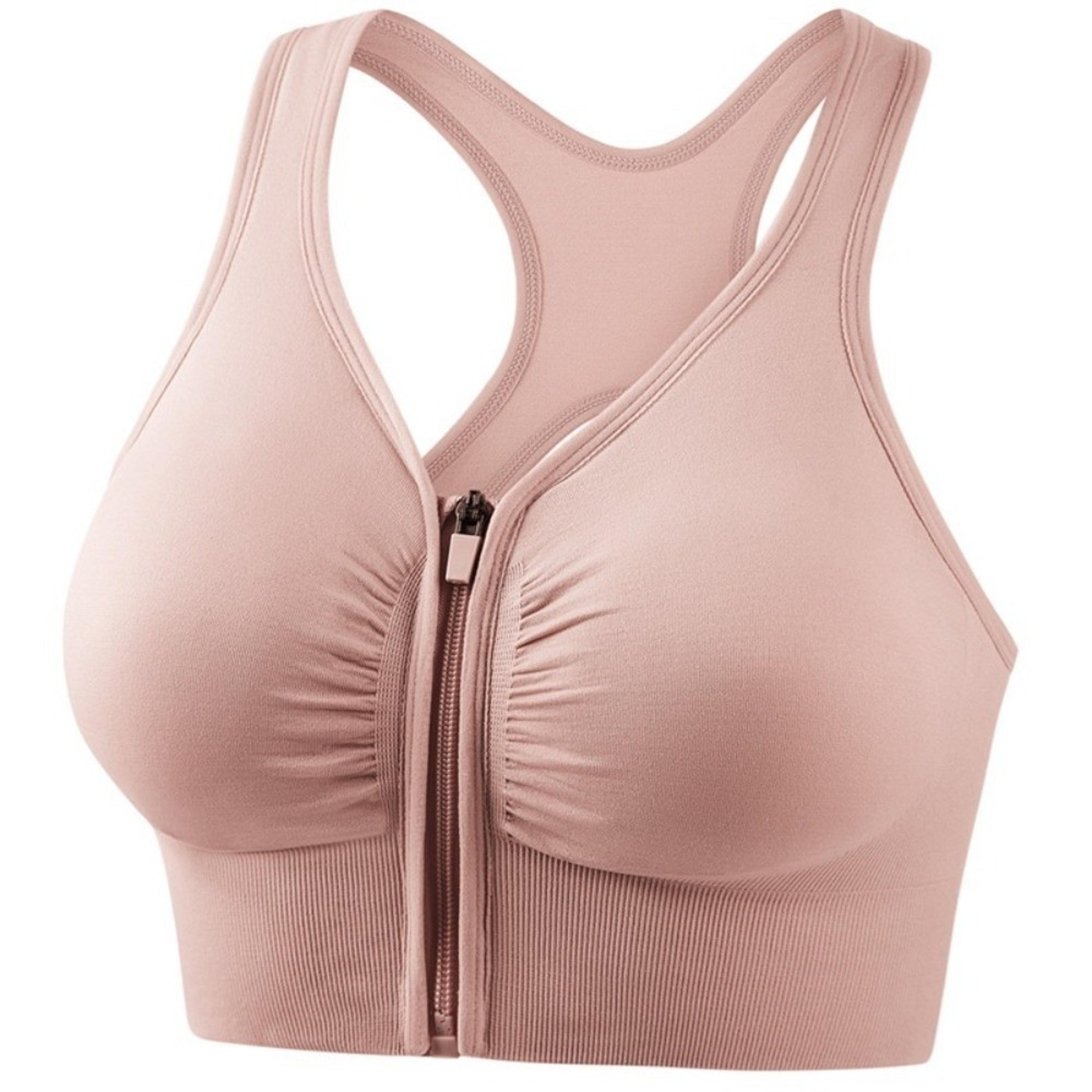 shock resistant sports bra, front zipper design, plus size, breathable seamless gym top