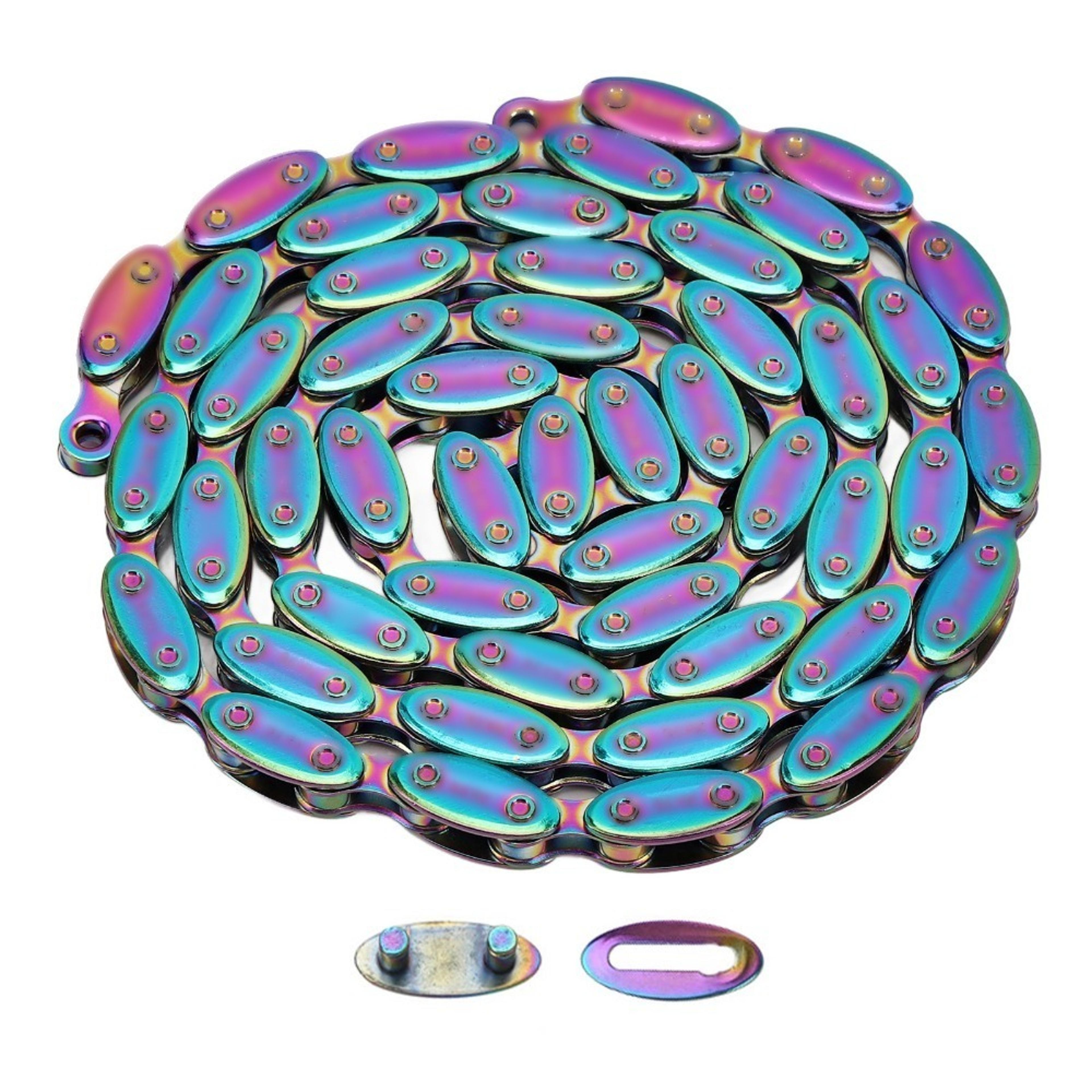rainbow manganese steel single speed bike chain, fixed gear links, durable cycling accessories