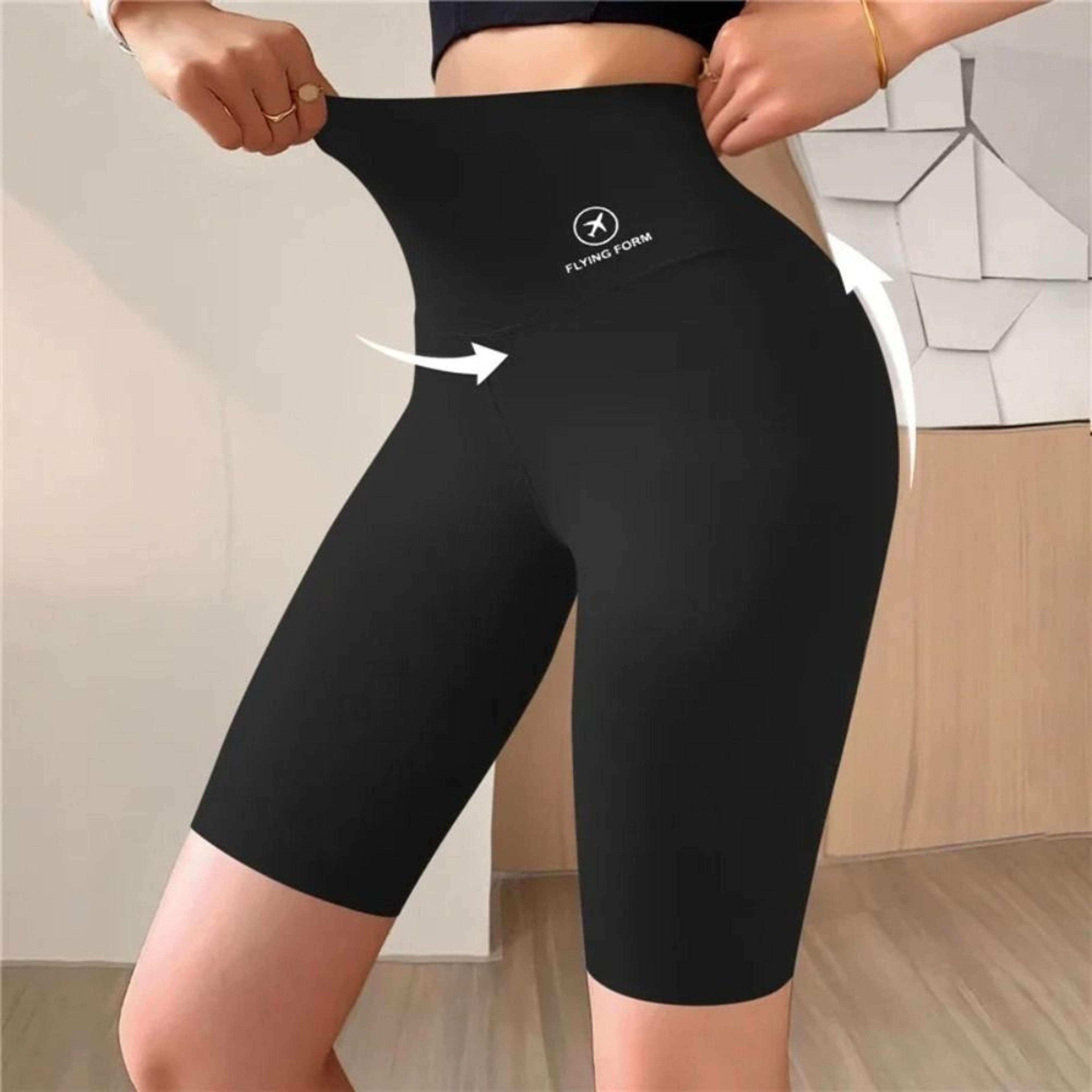 high waist yoga pants women, fashion polyester fibre thin five-cent slim fit elastic push up shorts