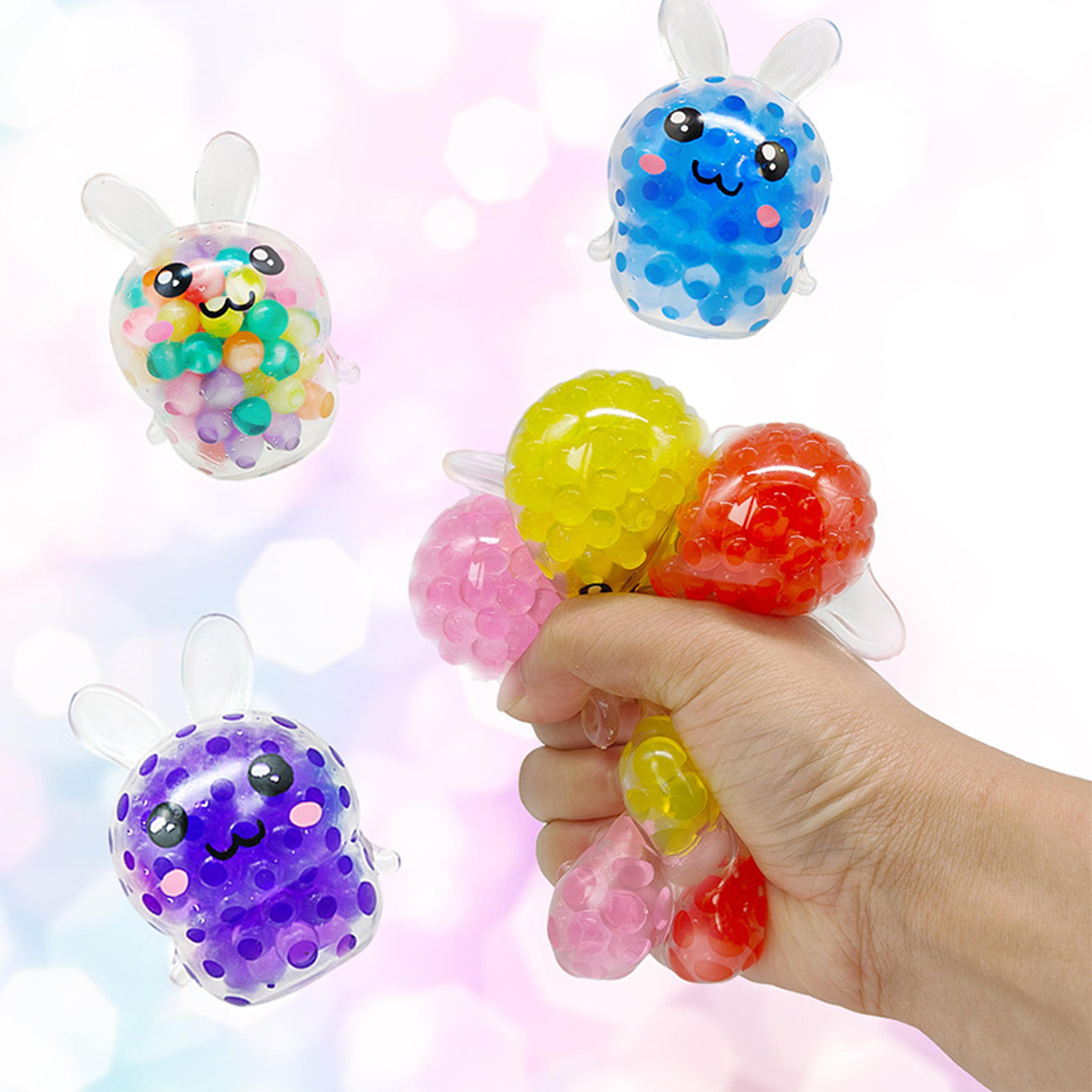 random color squishy bunny toy for kids, easter basket fidget toy, sensory anxiety relief gift