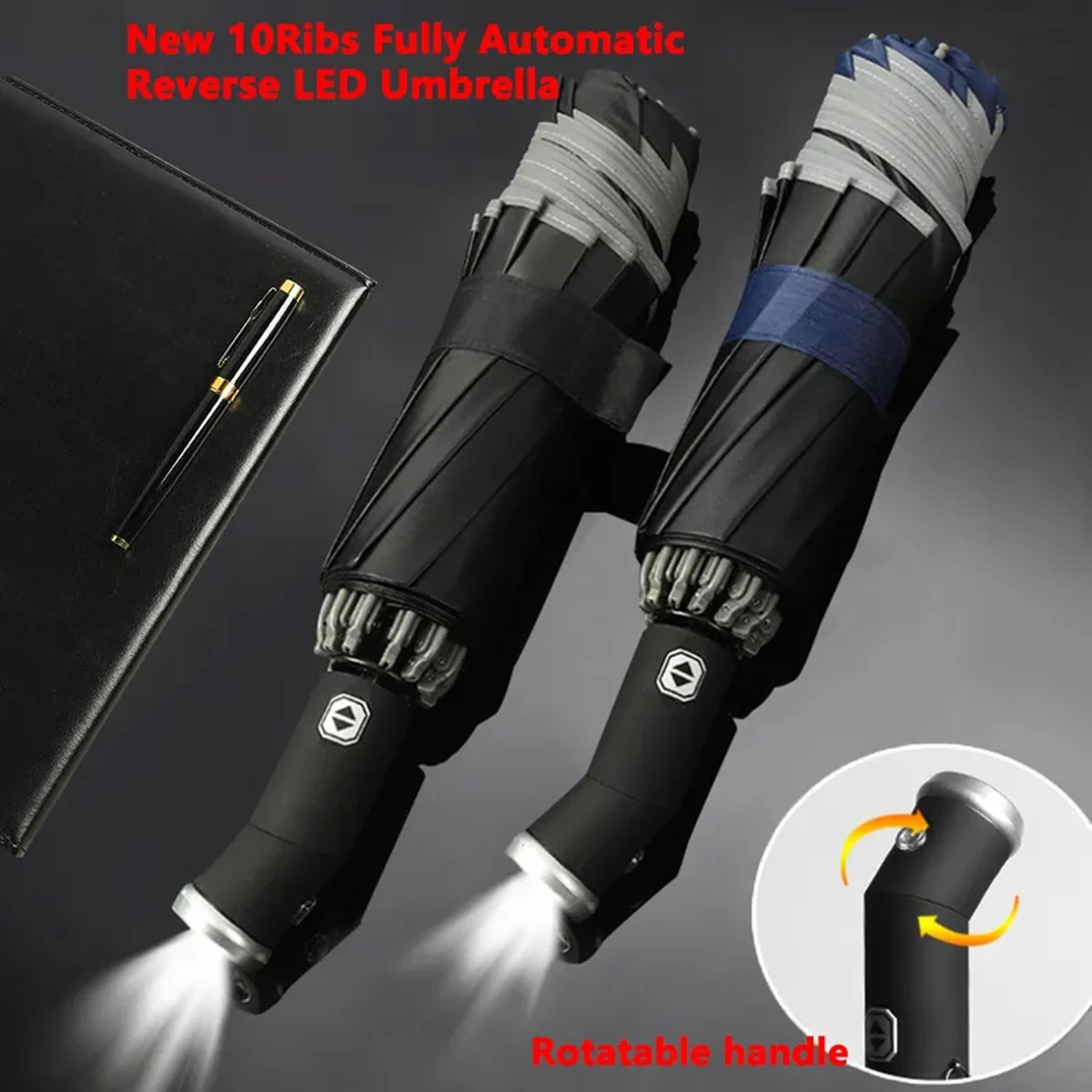 folding waterproof umbrella with led flashlight, fully automatic sun protection, uv sunshade rainproof wind resistance