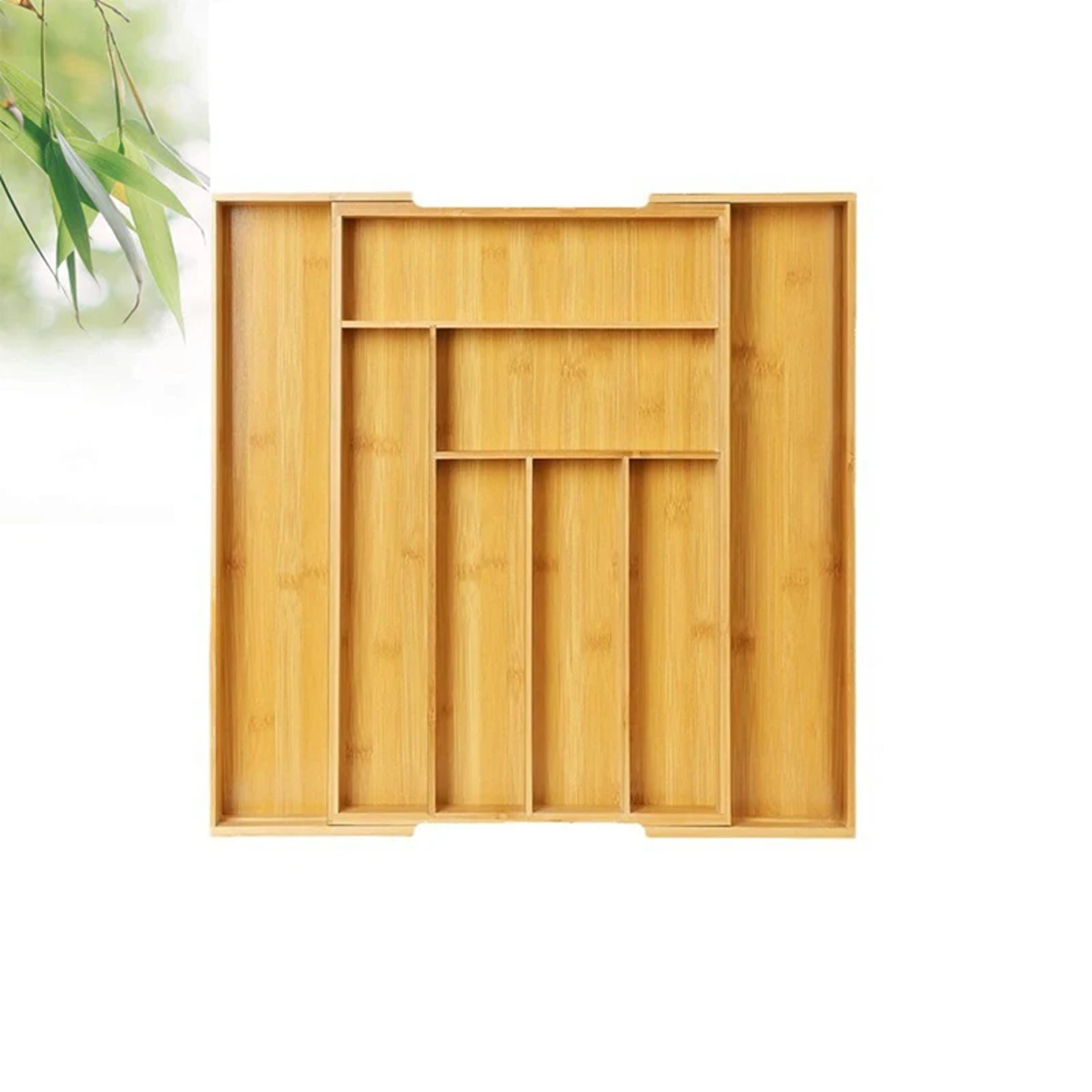 wooden adjustable cutlery tray, bamboo drawer divider organizer, expandable kitchen storage