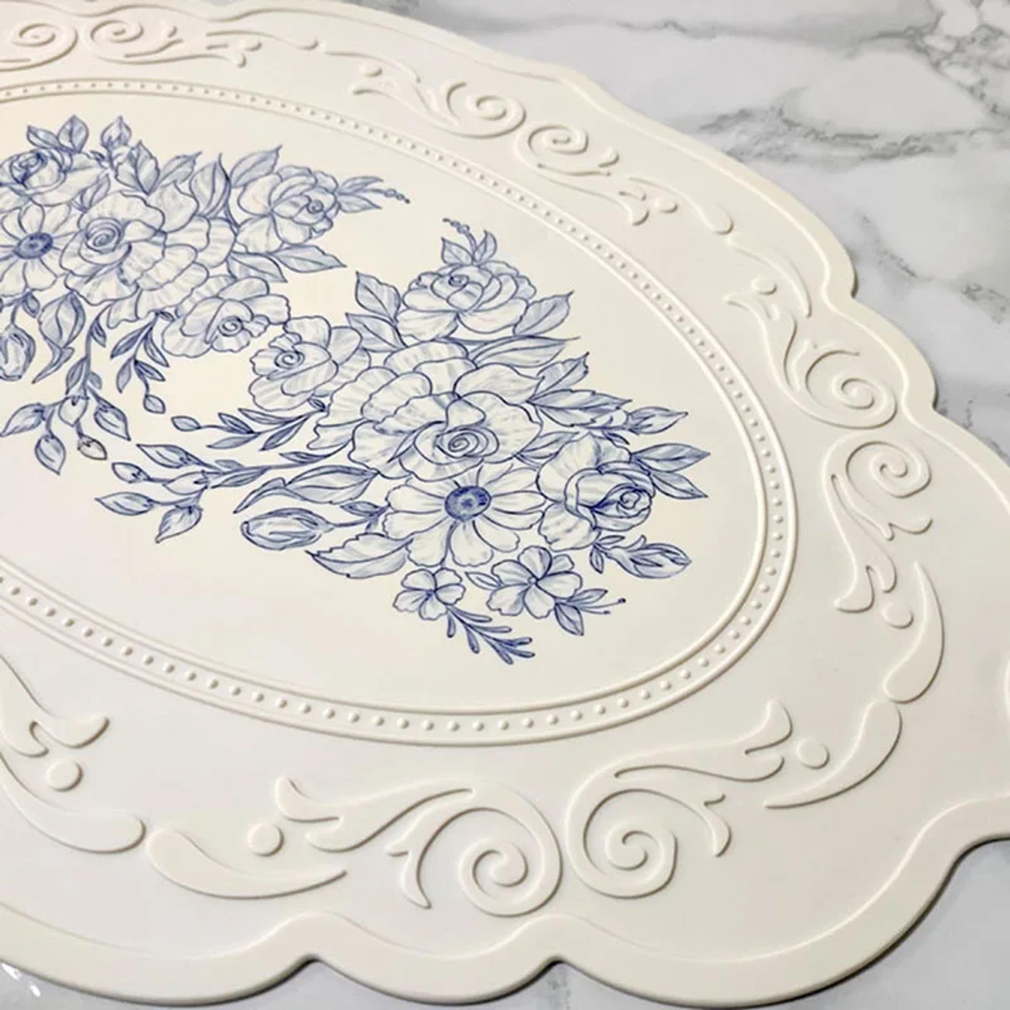 waterproof silicone dining mat, floral placemats with retro carved design for kitchen table, coffee pad, tableware mats
