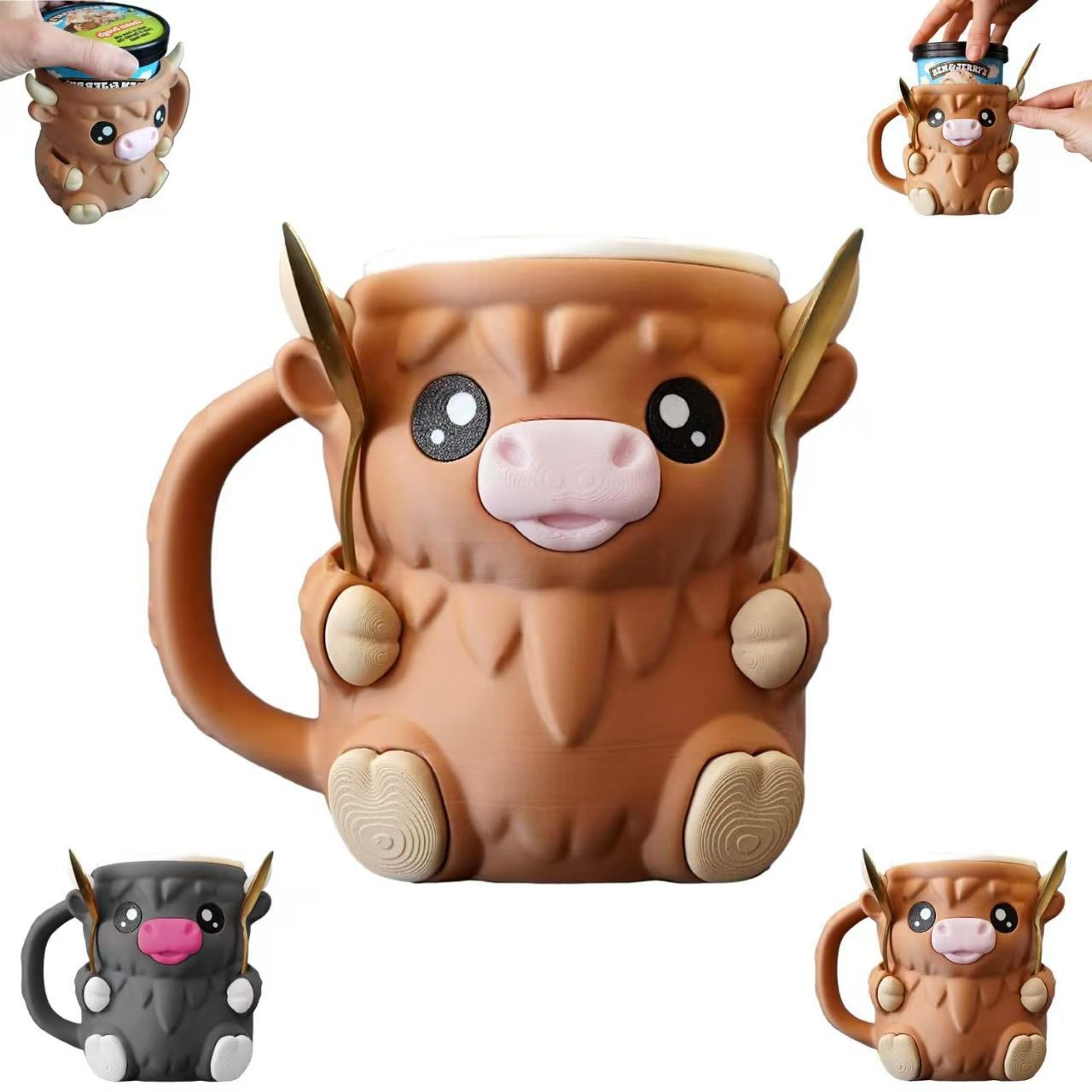 reusable highland cow ice pint holder, printed ice cream pint containers, snack drawer & handle - beer can sleeves