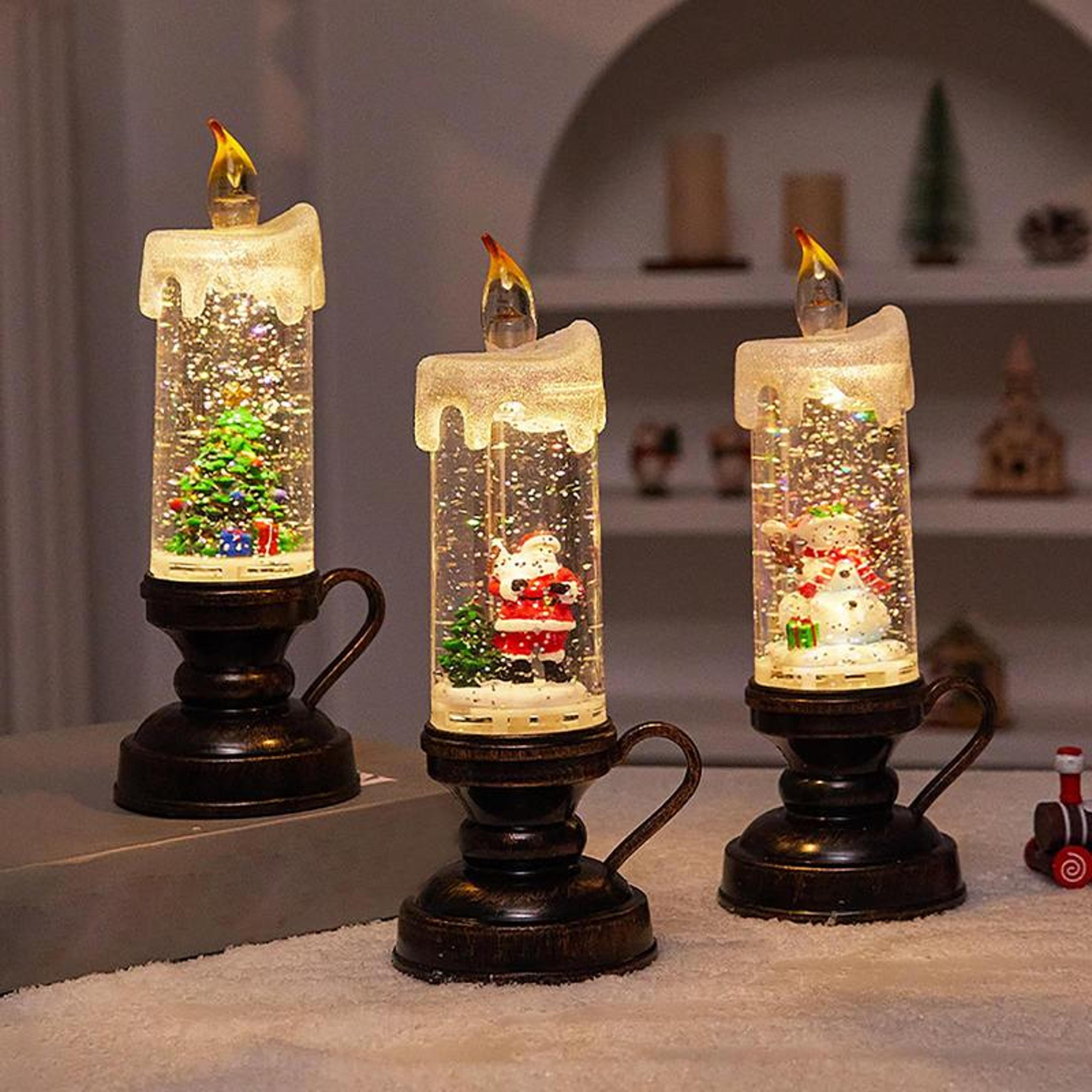 christmas snow globe candle, glittering led flameless lamp, battery operated night light gift
