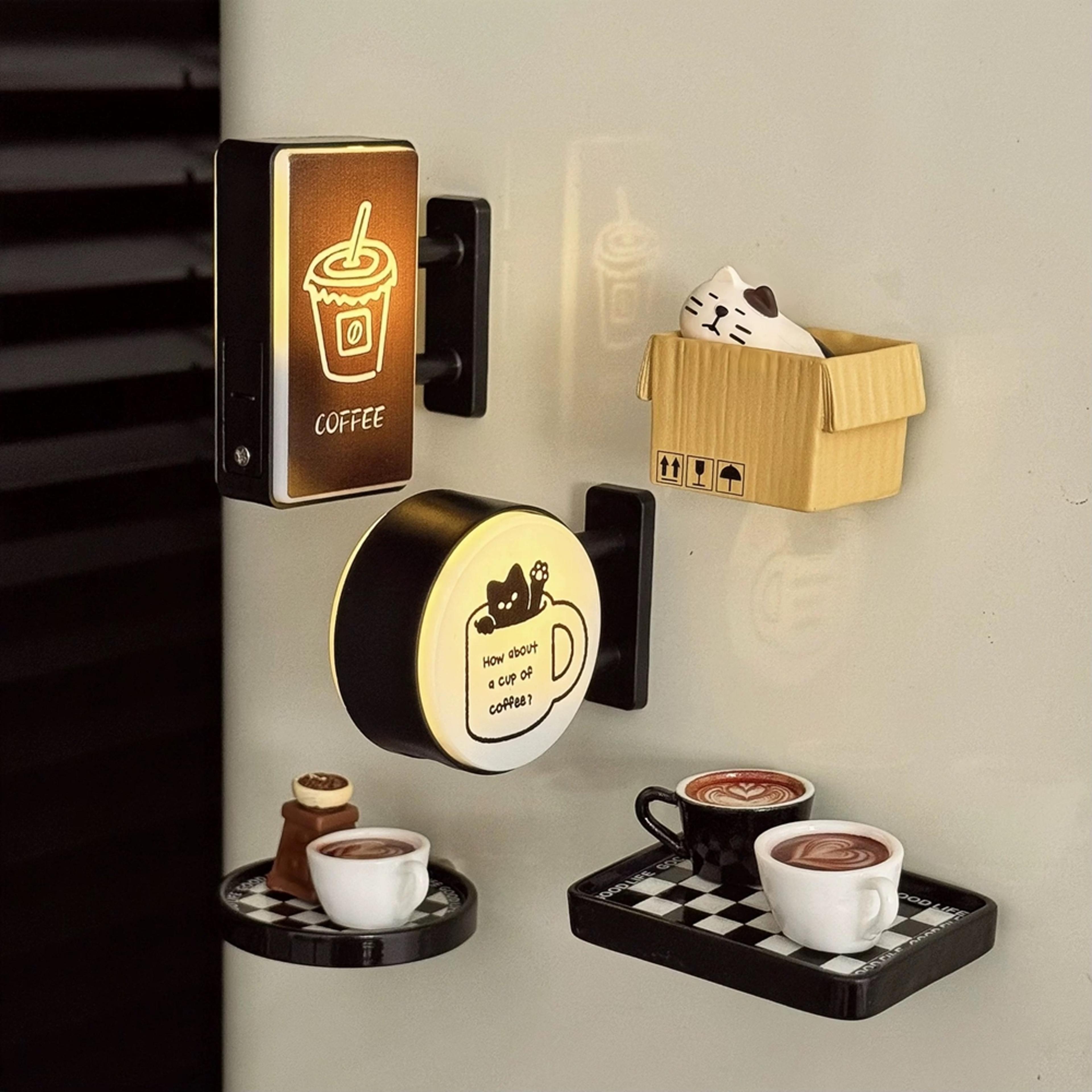 cat and dog pattern refrigerator magnet light, cute coffee theme decorative light, home decoration
