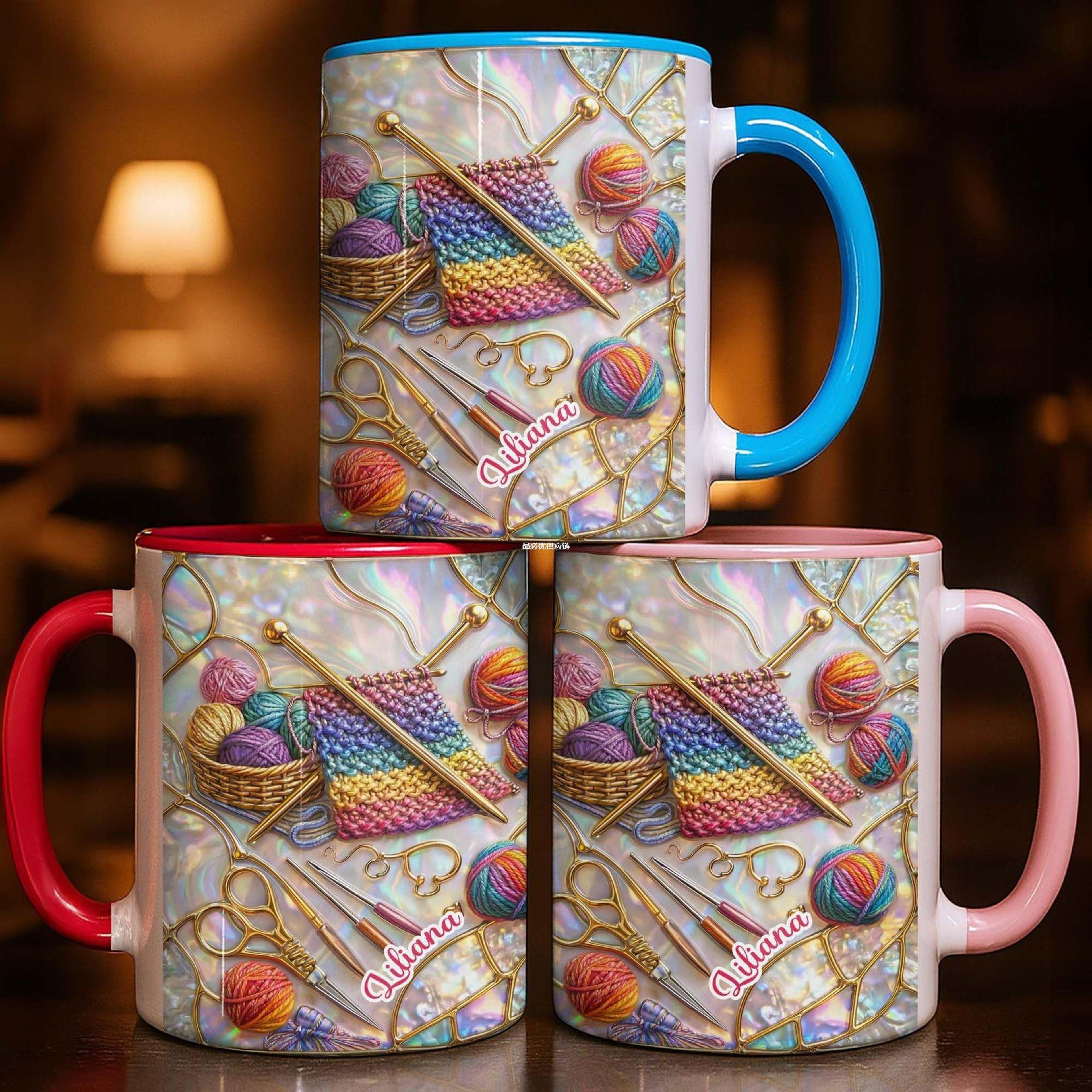 handcraft themed coffee cup, knitting sewing tools mug, office and home water cup, decorative item, perfect gift