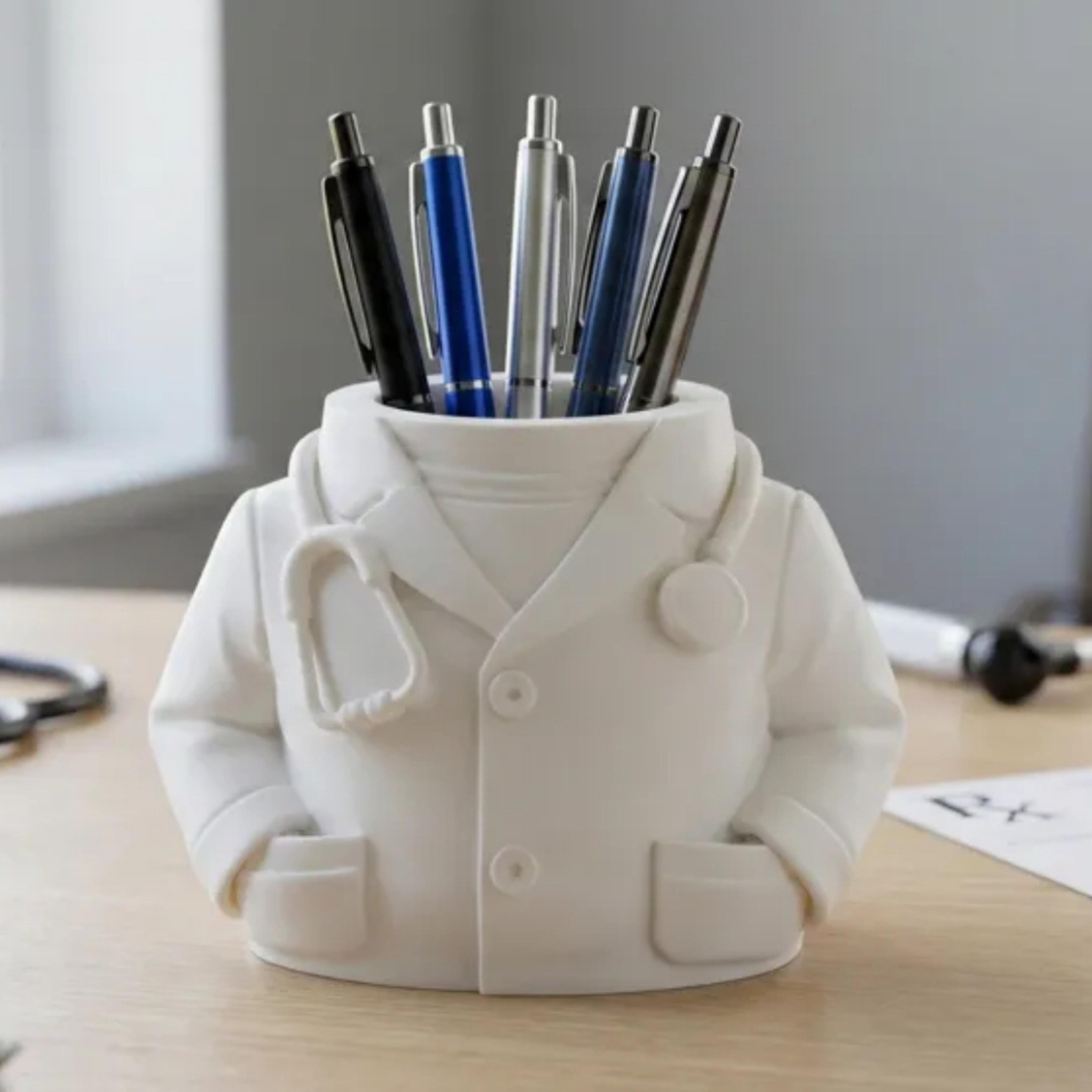 desktop ornament, creative doctor-shaped pen holder, home decoration, medical-themed gift, desktop organizer