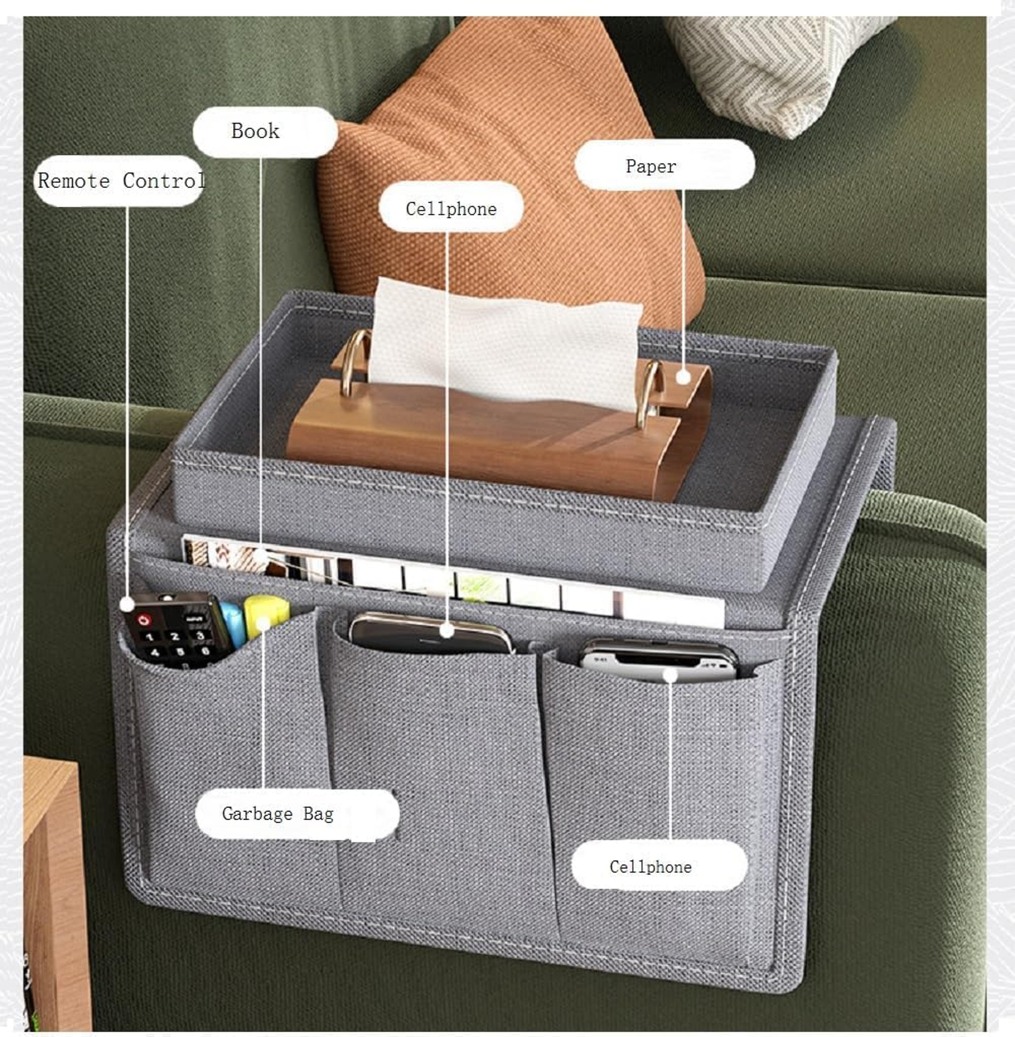 fabric couch caddy pockets, multilayer sofa storage organizer for remote, cellphone, tissue, home living room tidying