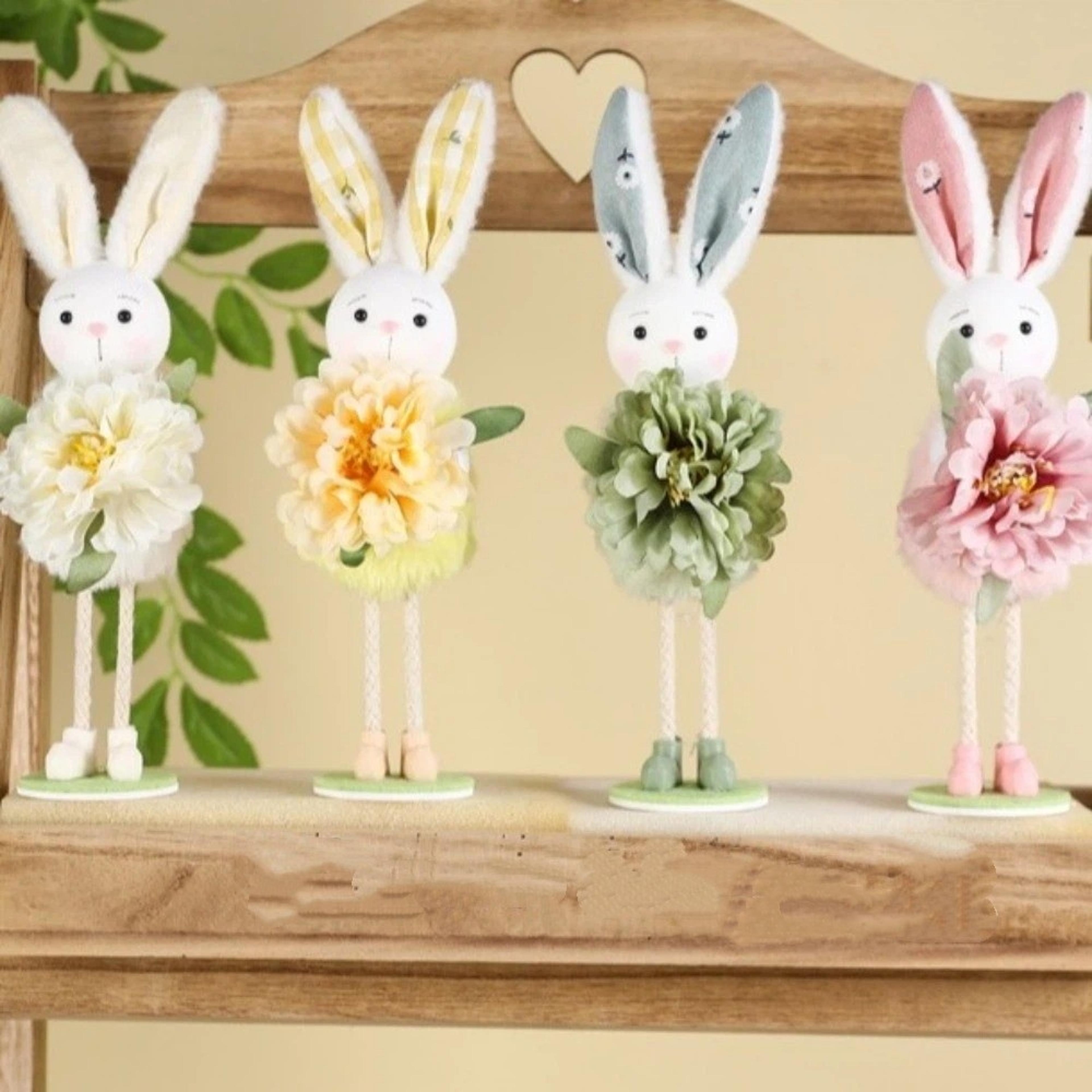 cute easter bunny figurine with flower skirt, fabric holiday decoration for living room home decor