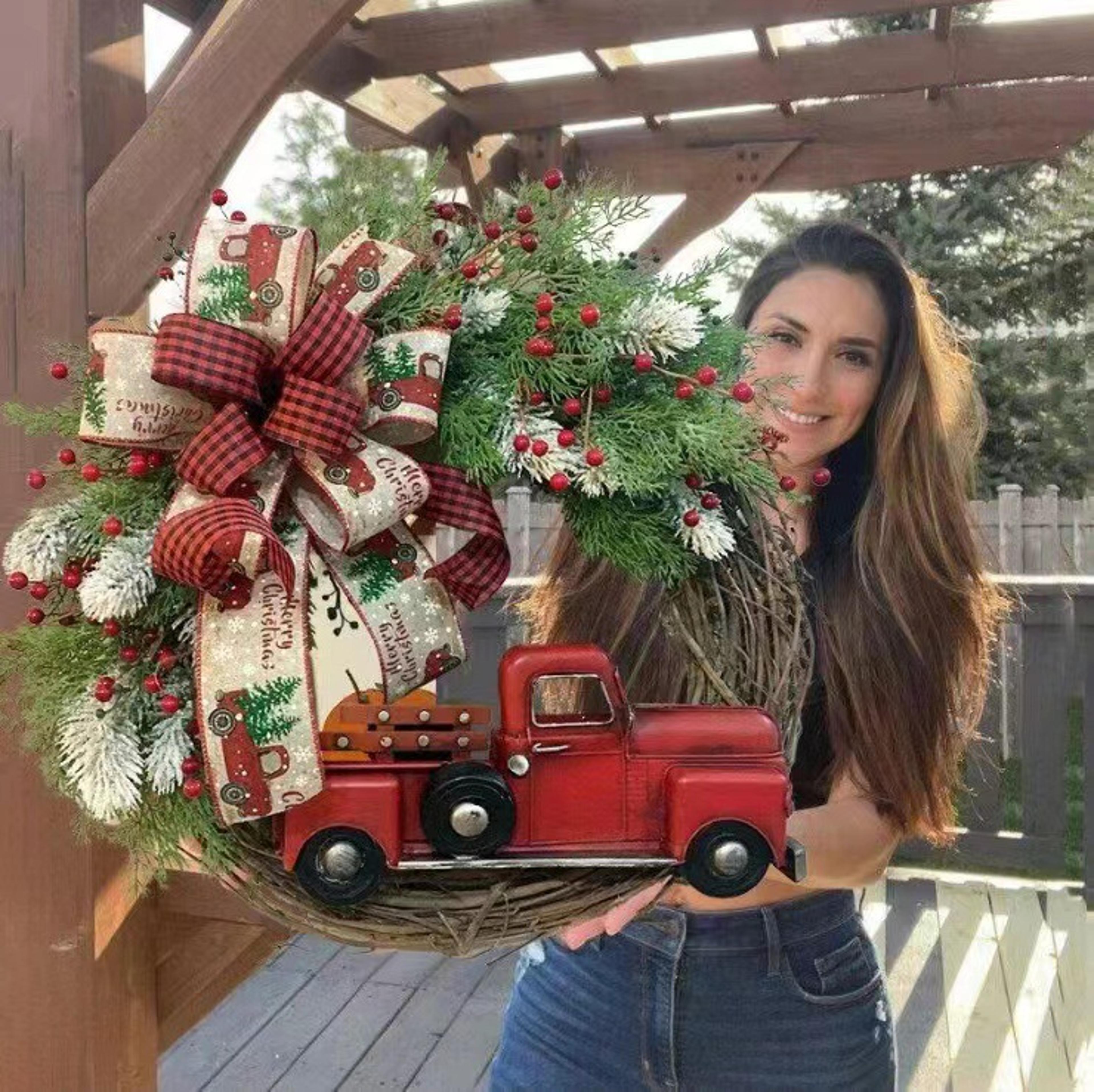 red truck christmas wreath, home wreath decoration, christmas door hanging decoration