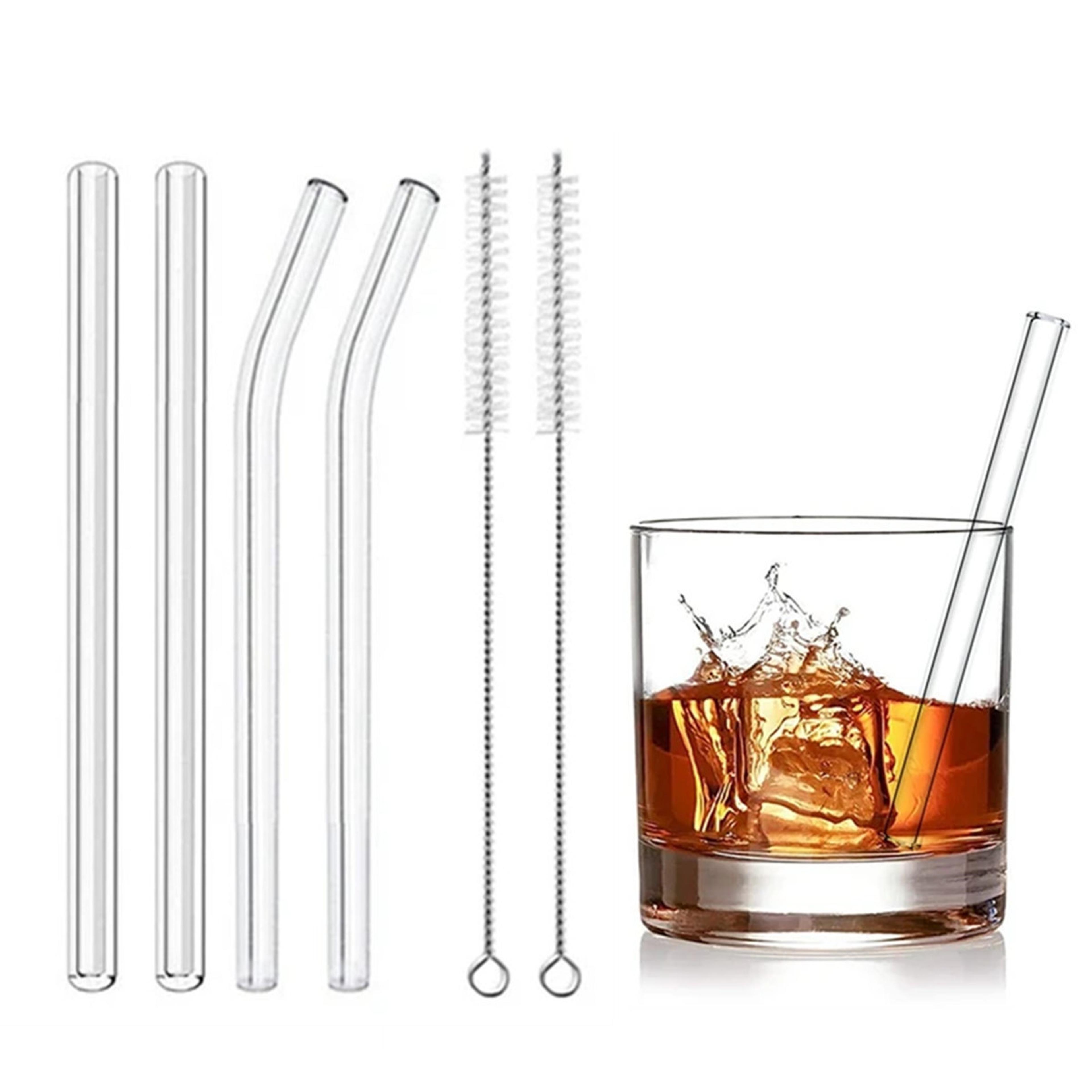 reusable short glass straws with cleaning brushes, eco-friendly dessert & cocktail straws for smoothies, milkshakes,