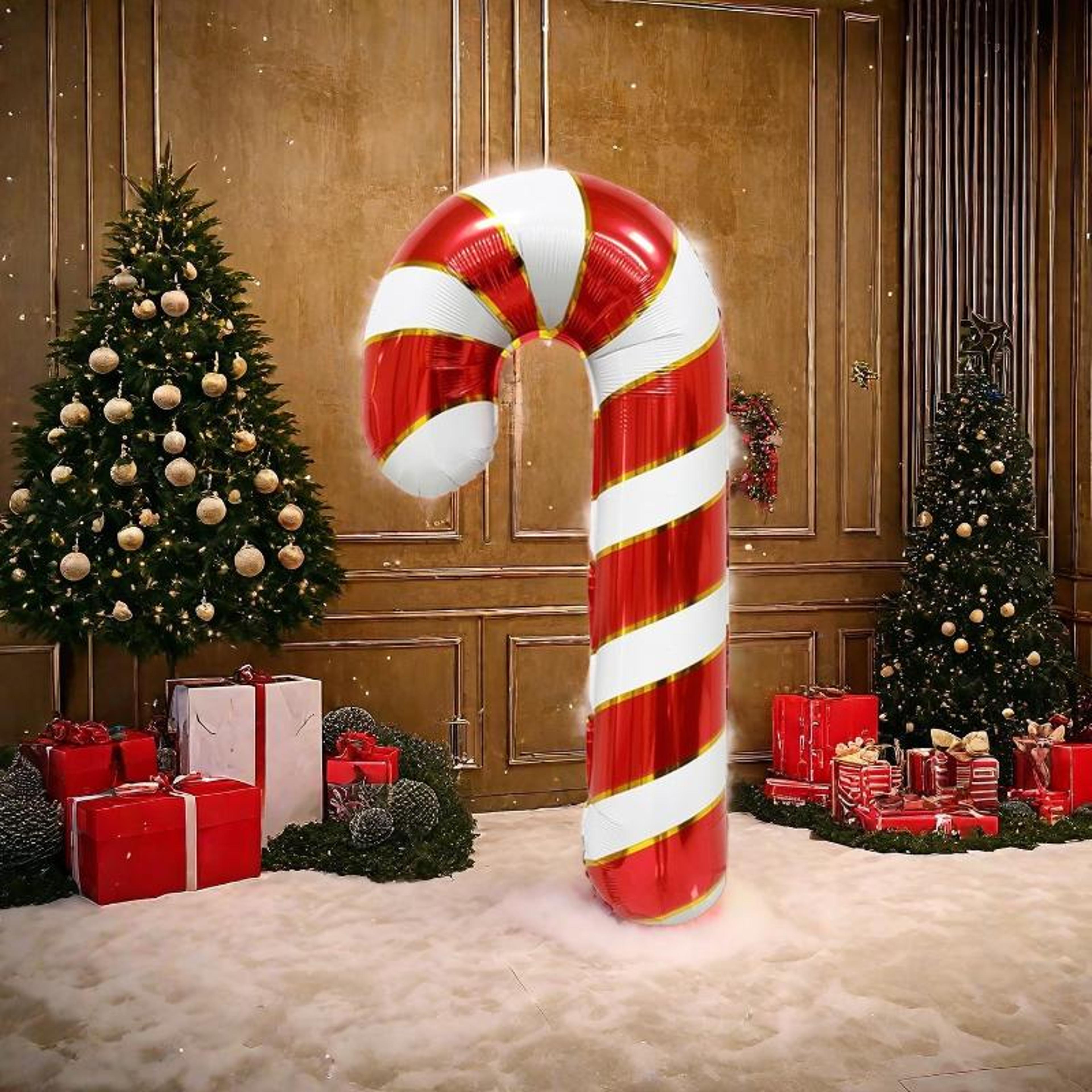 red cane aluminum film christmas candy cane balloon, festival party atmosphere decoration for new year