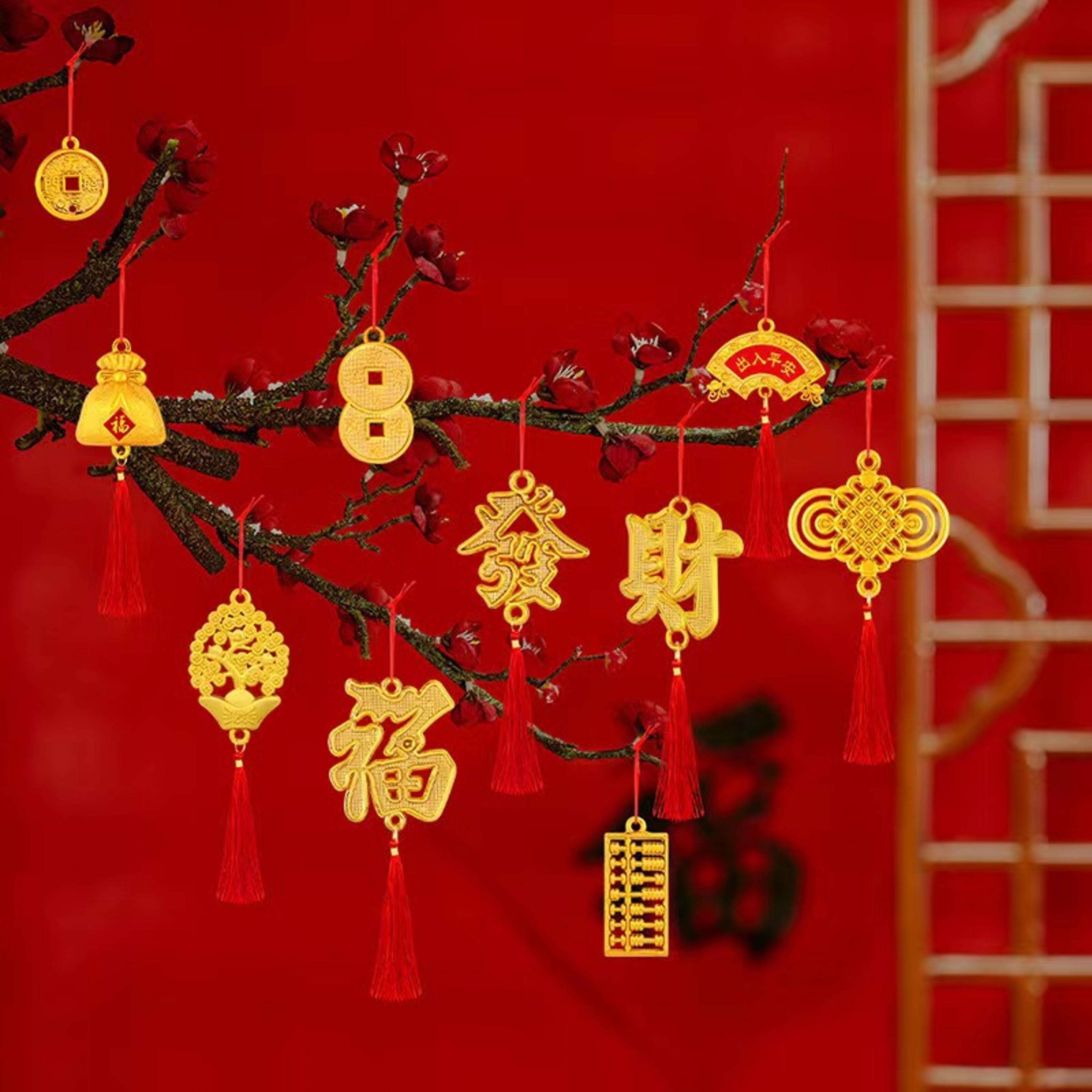 new year chinese knot small pendant, spring festival flower bonsai tree hanging decor for home, mall, and company