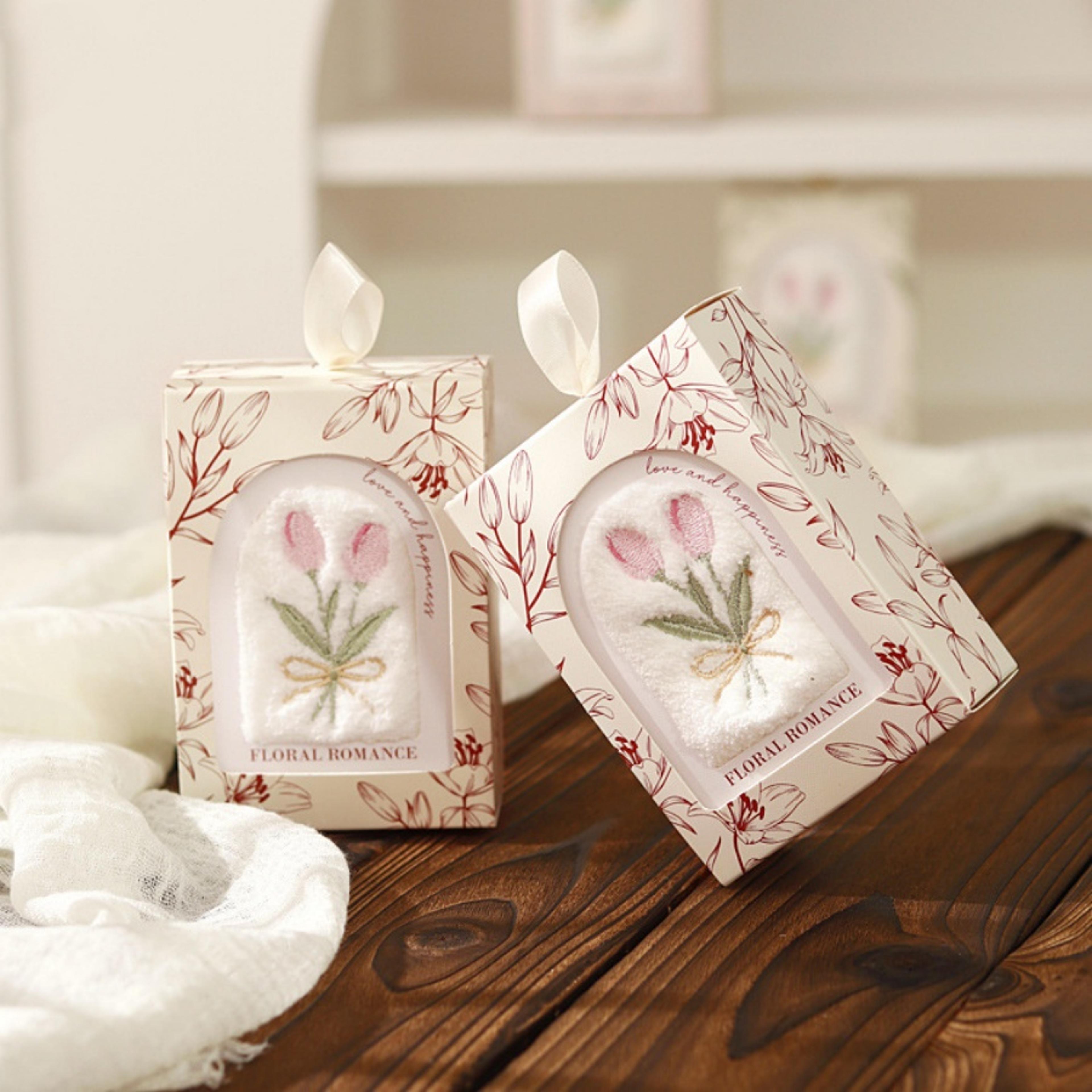 flower embroidered face towel, tulip hand towel, party gift souvenir towel