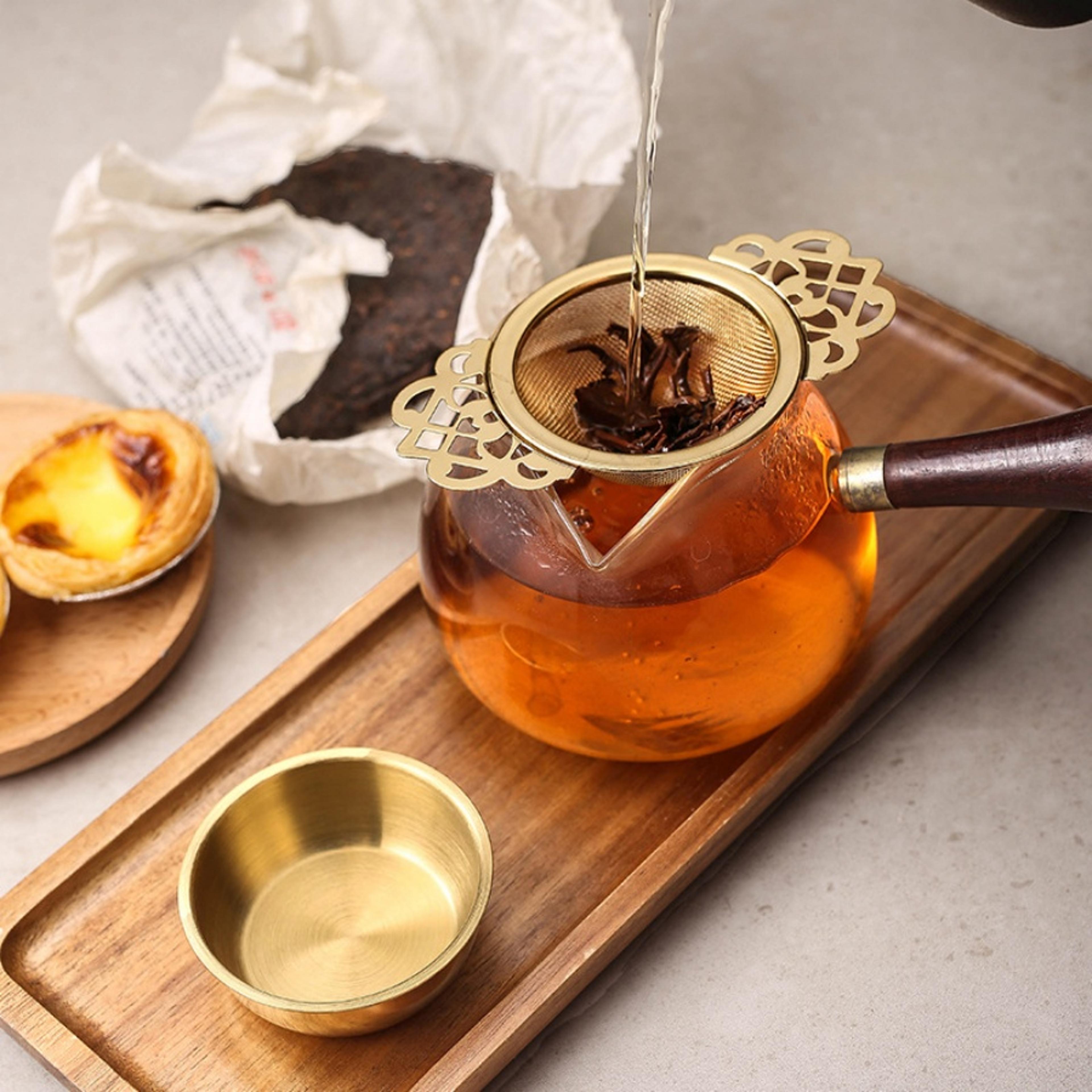 gold household tea strainer, stainless steel tea filter with double ear tea filter