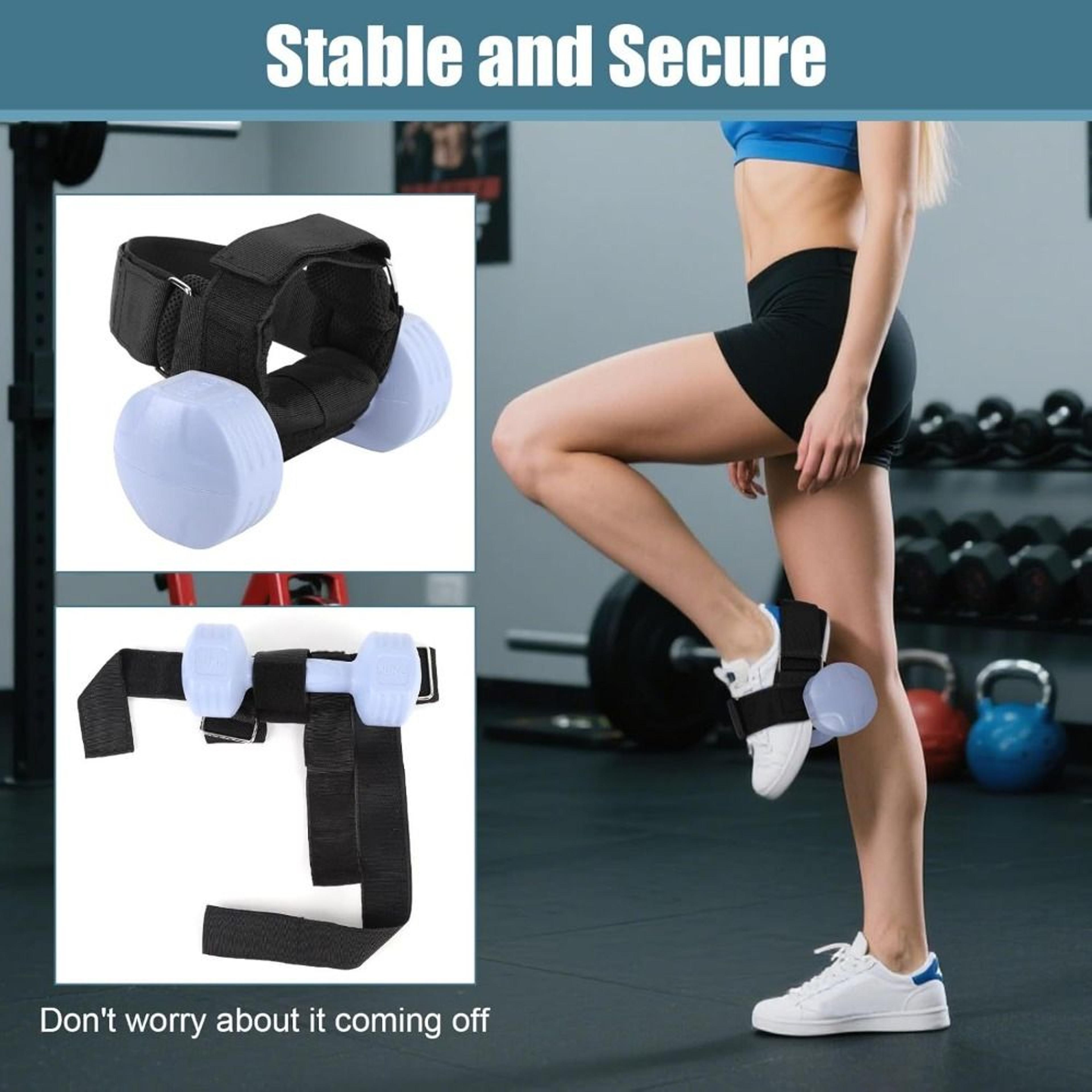 sturdy dumbbell foot strap, adjustable weight design, nylon shin assist attachment
