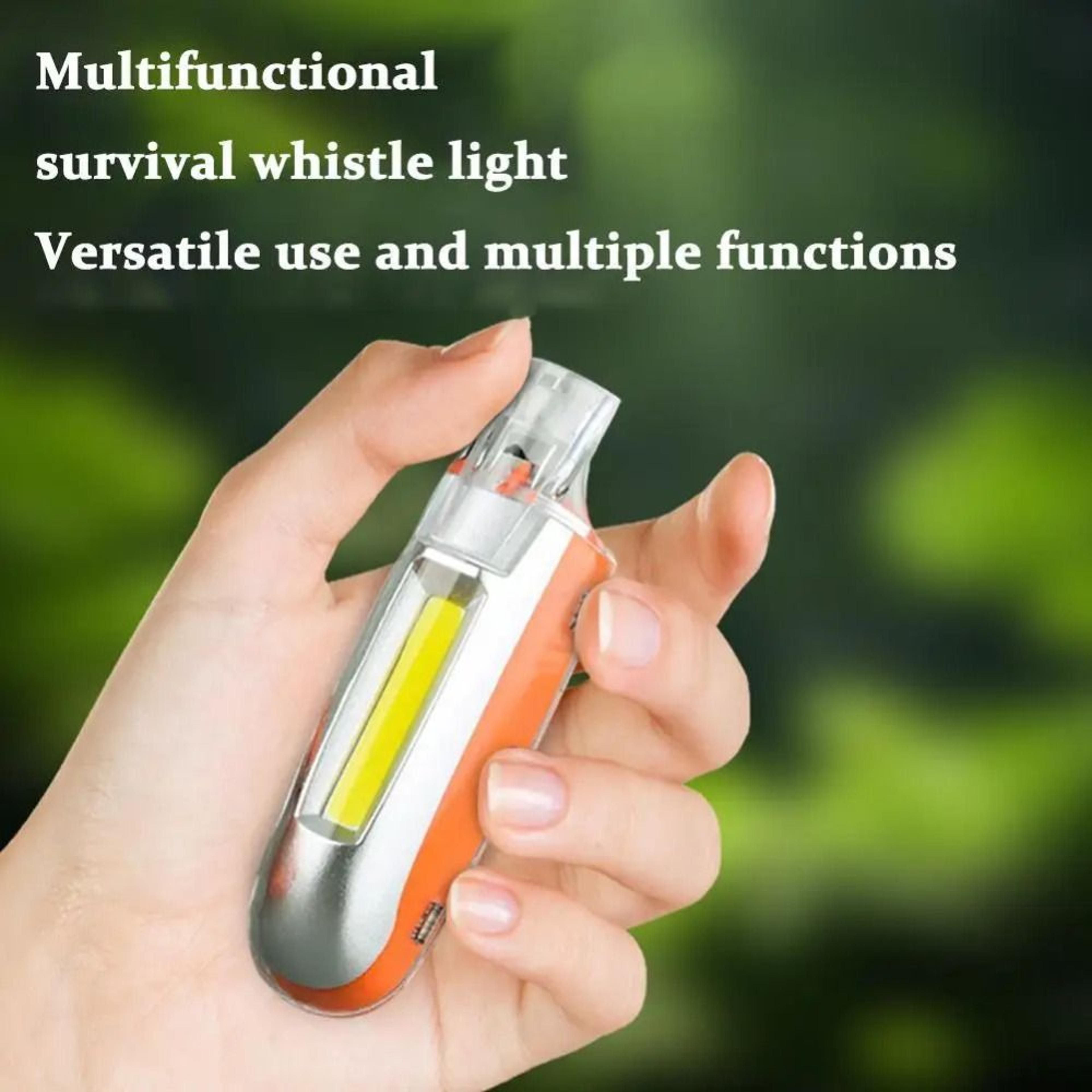 cob flashlight with lanyard, usb rechargeable led whistle light, speeds adjustment emergency torch