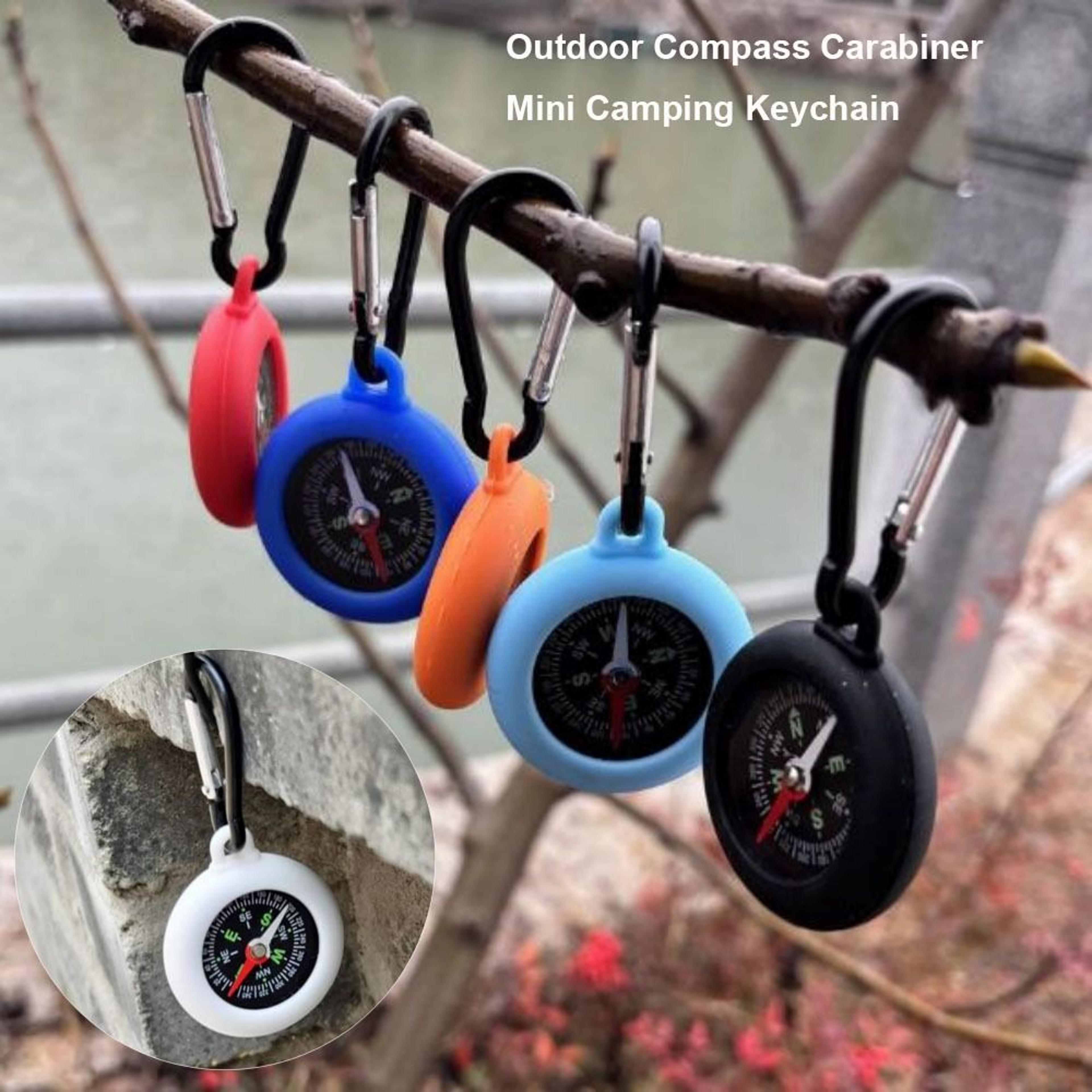 compass camping keychain, mini outdoor survival carabiner, hiking backpack buckle