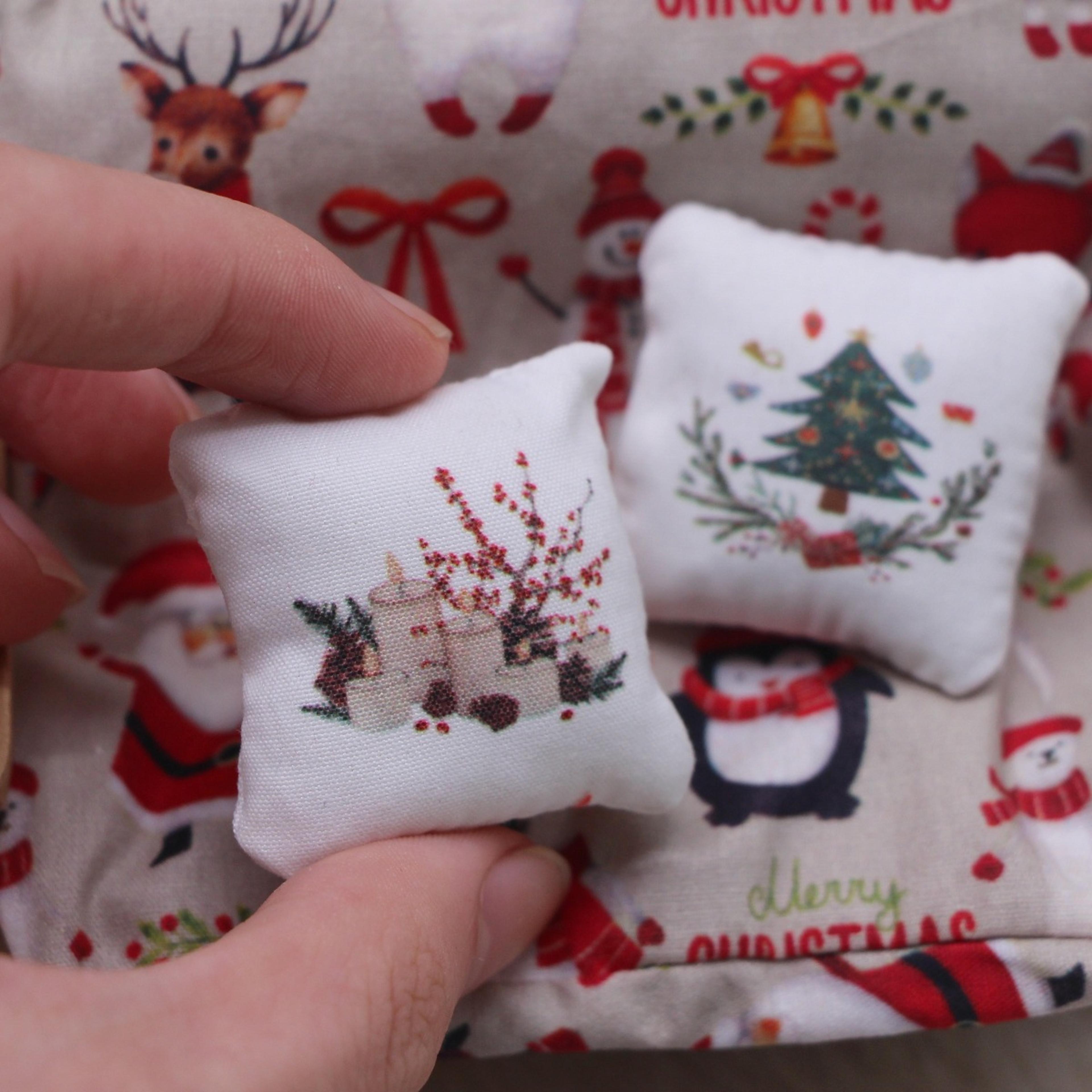 miniature scene decoration, christmas decor, bedroom study mini tree, mini pillows soft fit dollhouse
