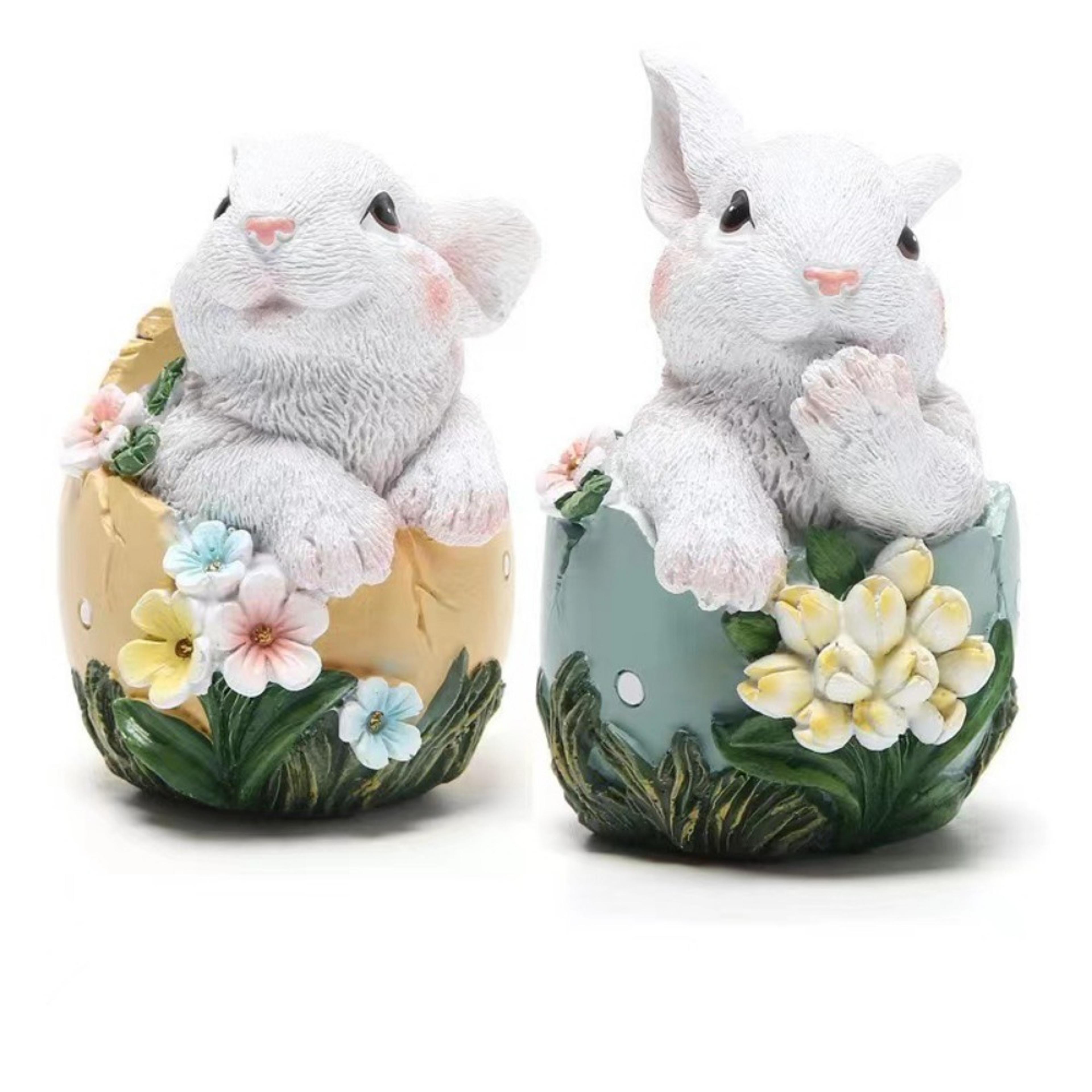 resin rabbit easter decorations, hand-painted with carrots & egg